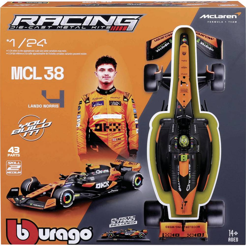 Bburago F1 KIT McLaren MCL38 mit Helm, #4 Norris 1:24 Auto