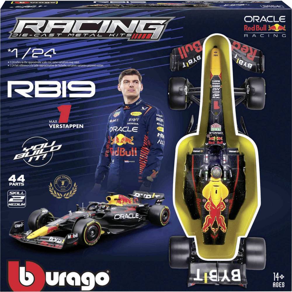Bburago F1 KIT RedBull RB19 mit Helm, #1 Verstappen 1:24 Auto