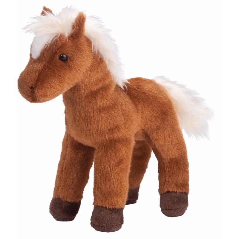 Douglas Pluche knuffel paardje - bruin met witte manen - 20 cm - paarden knuffels -
