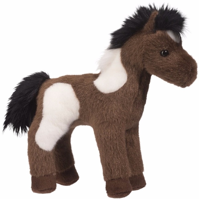 Douglas Pluche knuffel Paint paard - wit/donkerbruin - 20 cm - pony paarden knuffels -