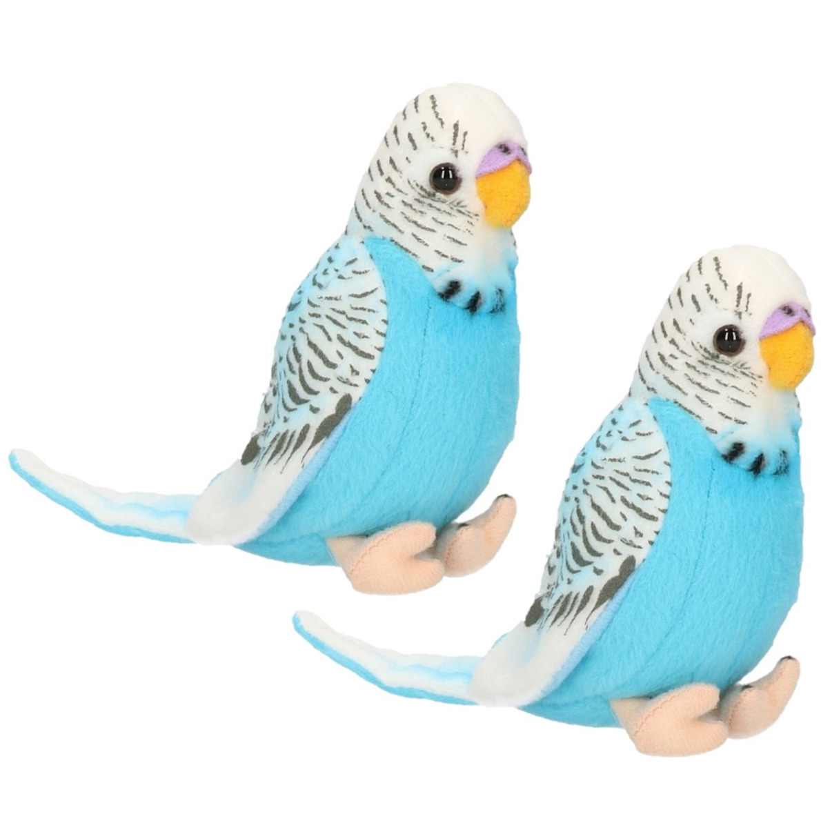 Merkloos 2x stuks pluche knuffel vogel Parkiet blauw 11 cm -
