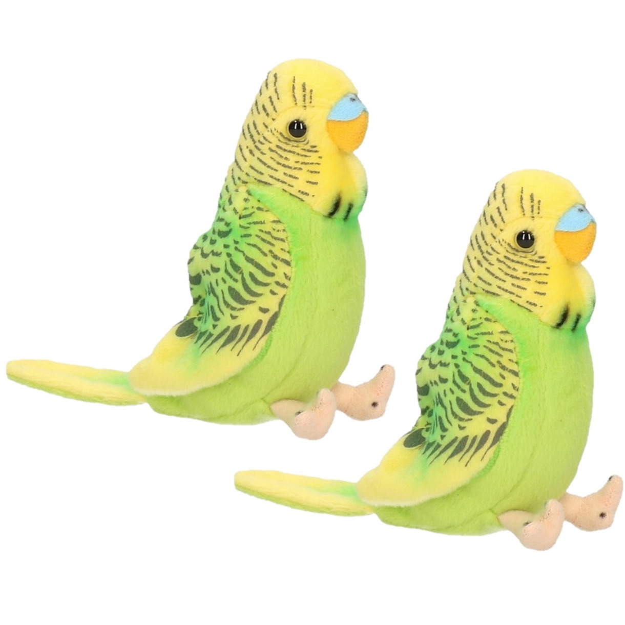 Merkloos 2x stuks pluche knuffel vogel Parkiet groen 11 cm -