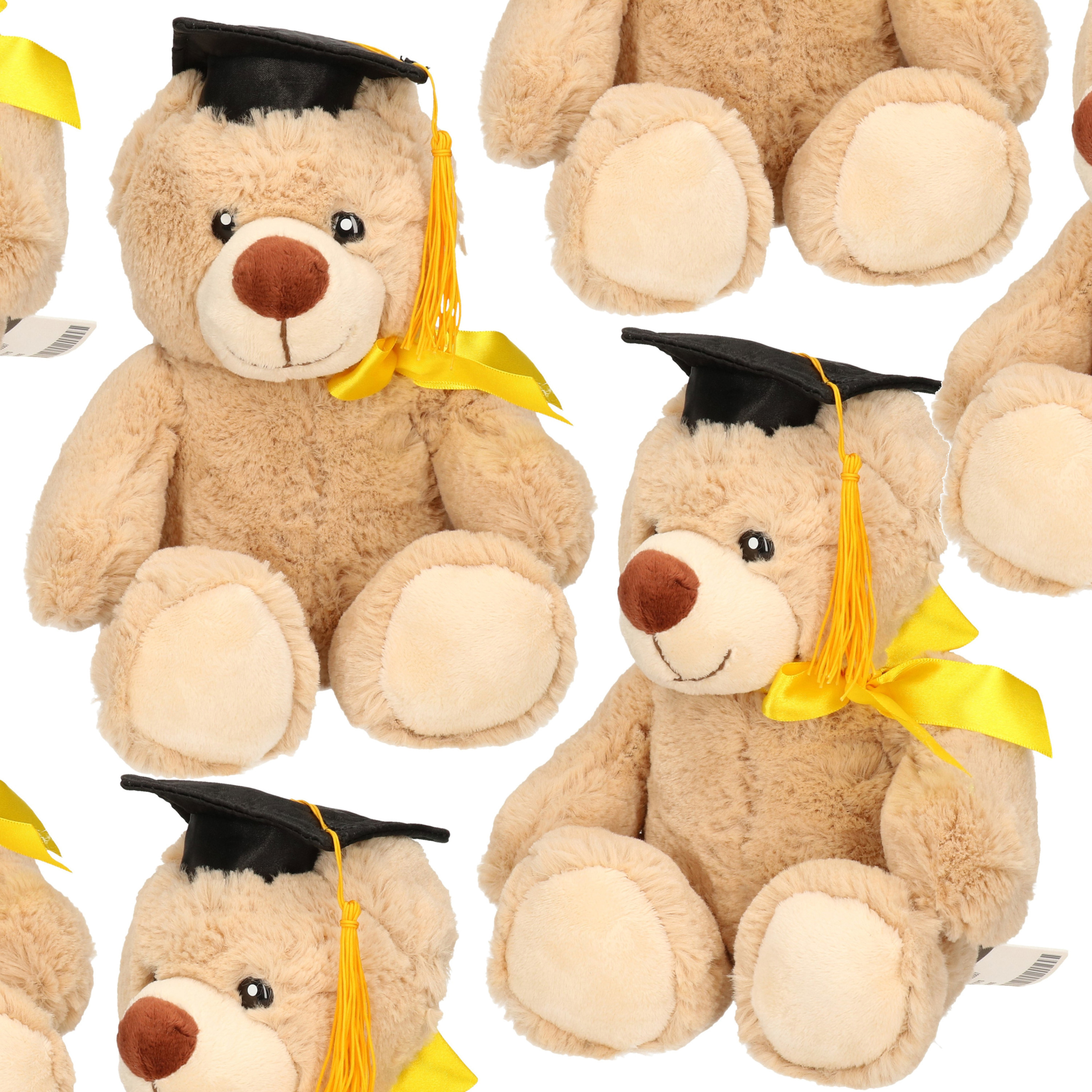 Merkloos Pakket van 12x stuks geslaagd thema cadeau pluche knuffel beertjes beige 20 cm -