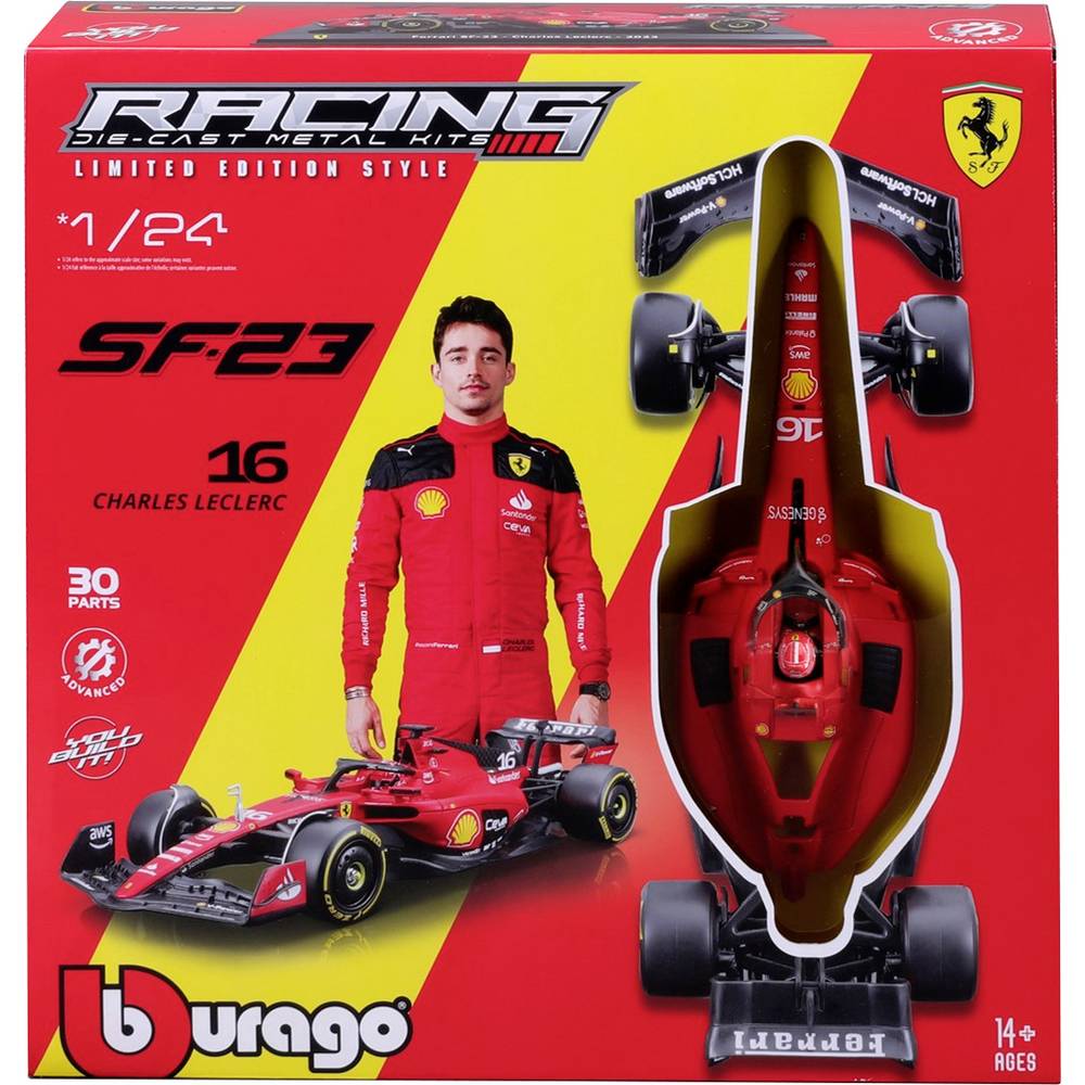 Bburago F1 KIT Ferrari SF23 mit Helm, #16 Leclerc 1:24 Auto