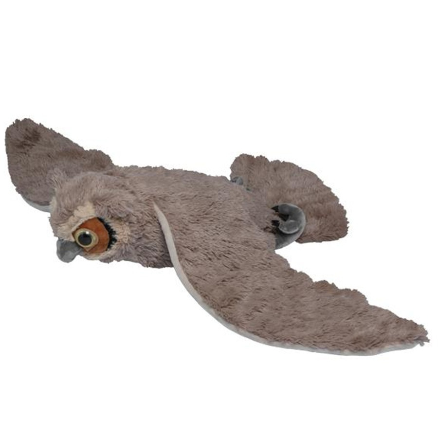 Nature Planet Knuffeldier Oehoe uil - zachte pluche stof - vliegend - grijs - 70 cm -
