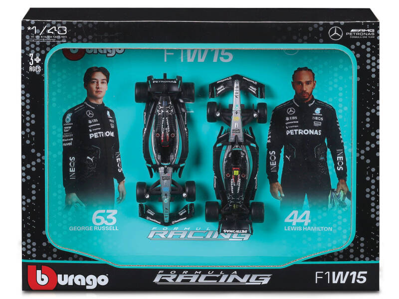 Brinic Modelcars Bburago Mercedes W15 Russell + Hamilton F1 (set van 2 auto's)