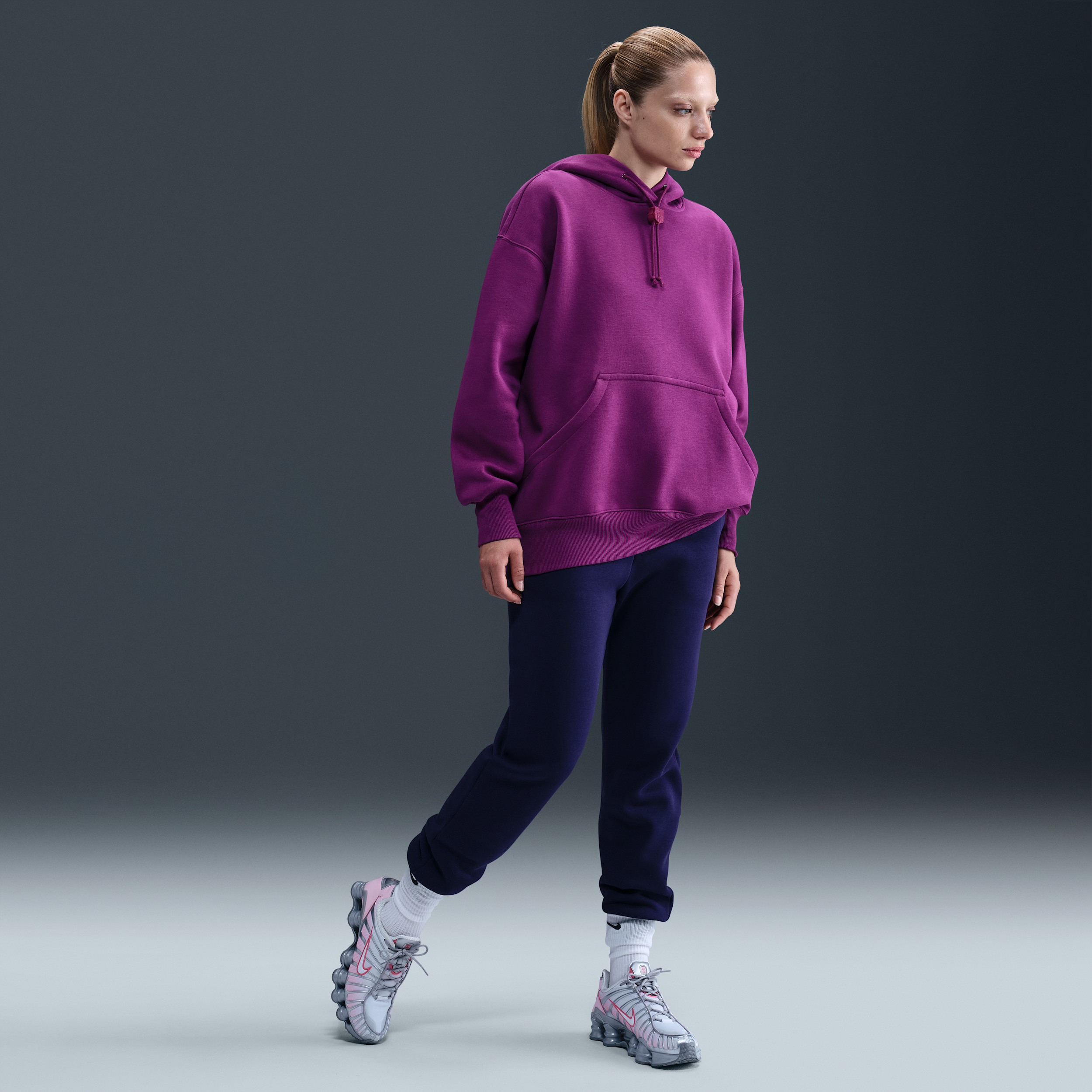 Nike FC Barcelona Phoenix Fleece  voetbalbroek met hoge taille voor dames - Paars