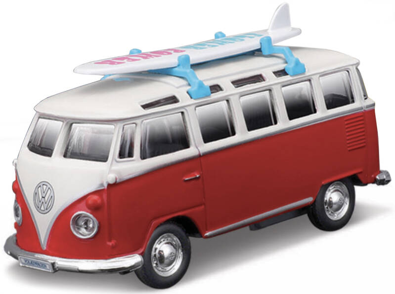 Brinic Modelcars Maisto Volkswagen T1 Samba met surfboard