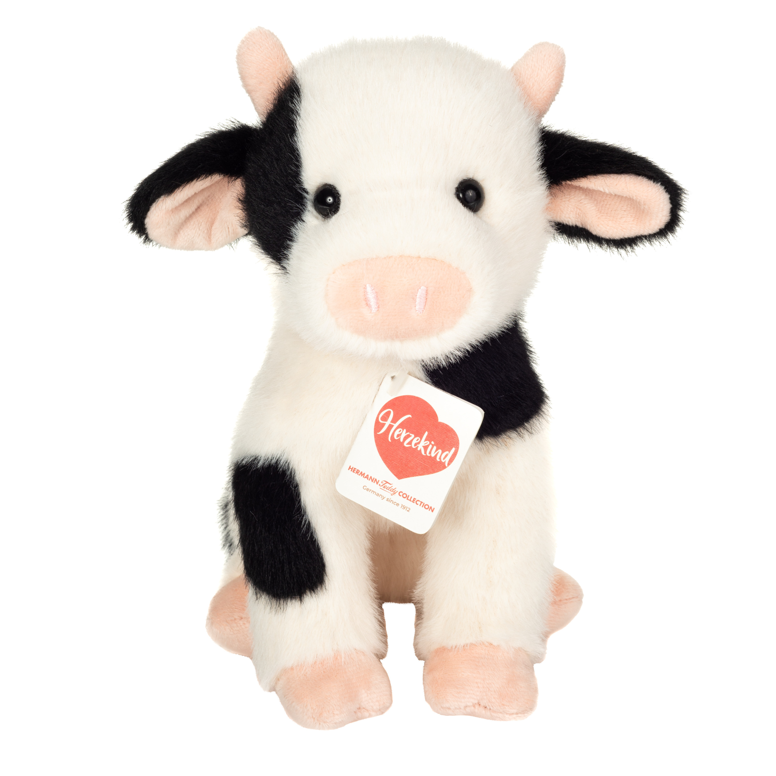 Teddy Hermann Knuffeldier Koe - zachte pluche stof - premium kwaliteit knuffels - zwart/wit - 25 cm -