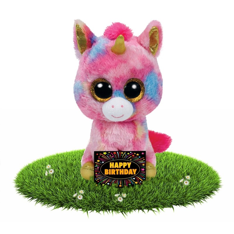 Ty Beanie Verjaardag knuffel eenhoorn 24 cm + gratis verjaardagskaart -