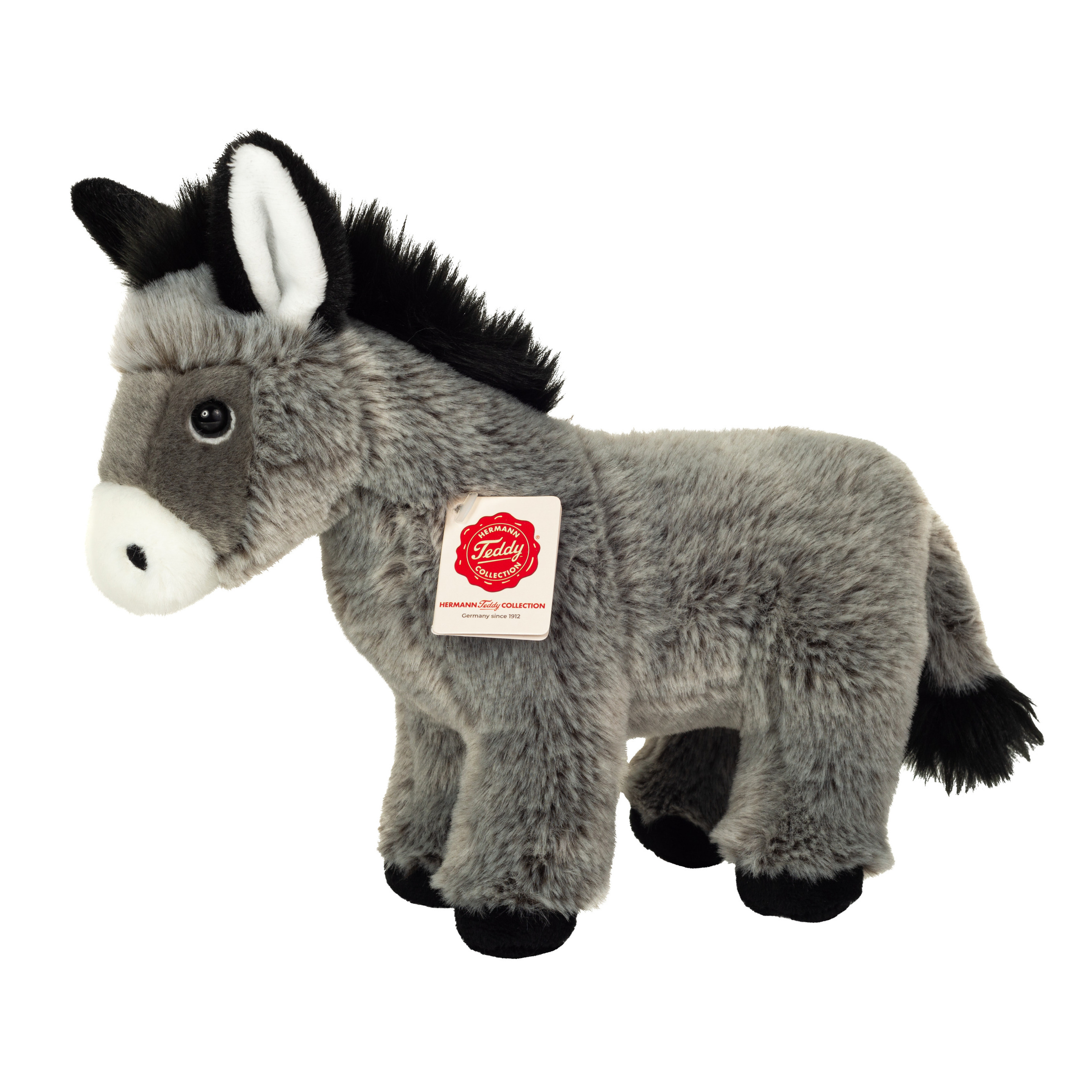 Teddy Hermann Knuffeldier Ezel - zachte pluche stof - premium kwaliteit knuffels - grijs - 27 cm -