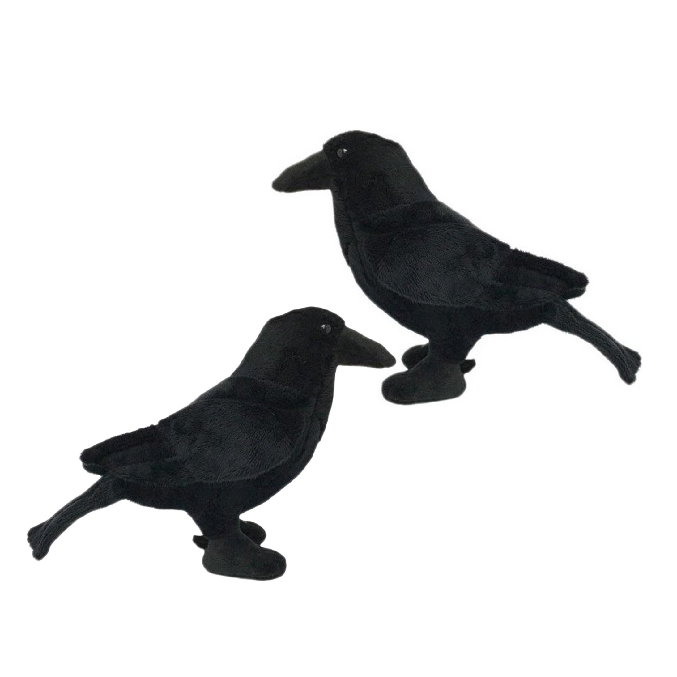 Cornelissen Pluche zwarte kraai/raaf vogel knuffel - 2x - 18 cm - Vogels dieren - decoratie/speelgoed -