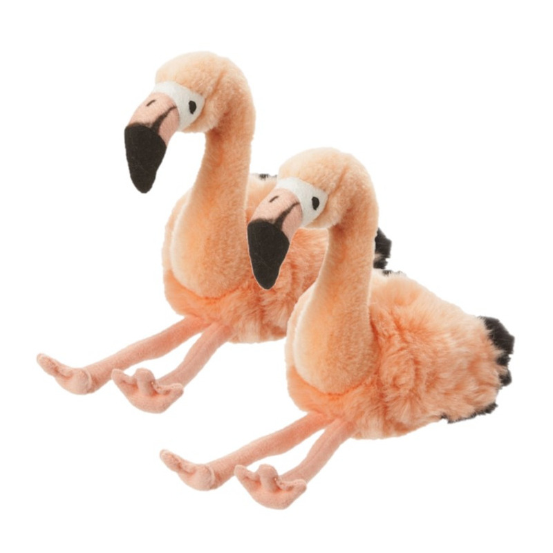 Nature Planet 2x stuks pluche flamingo knuffel 18 cm -