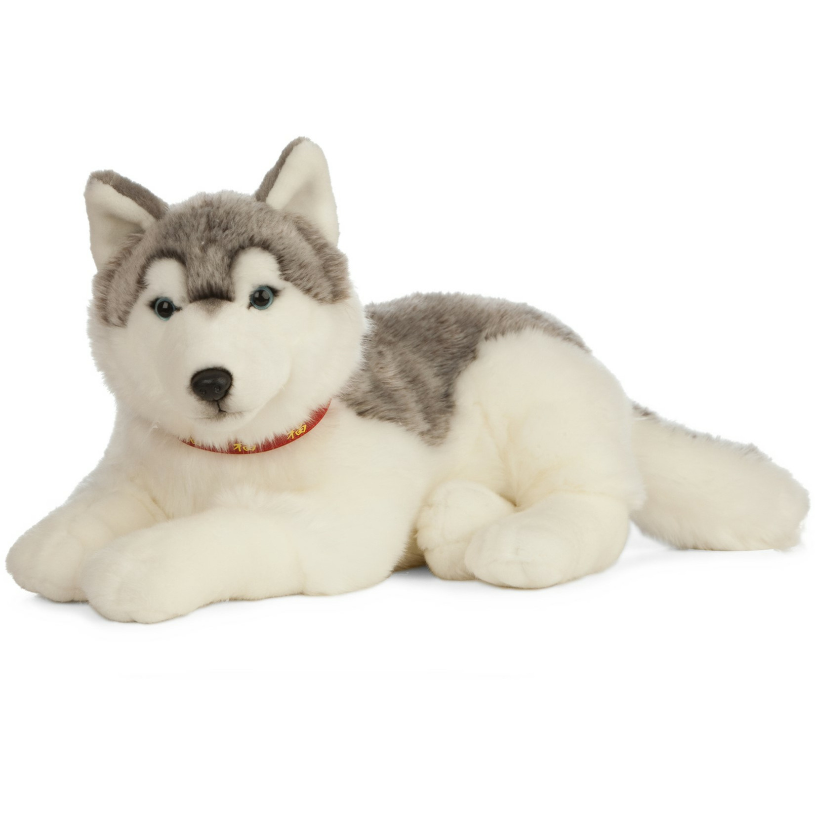 Living Nature husky knuffel - grijs/wit - pluche - 60 cm - hond/honden knuffel - speelgoed -