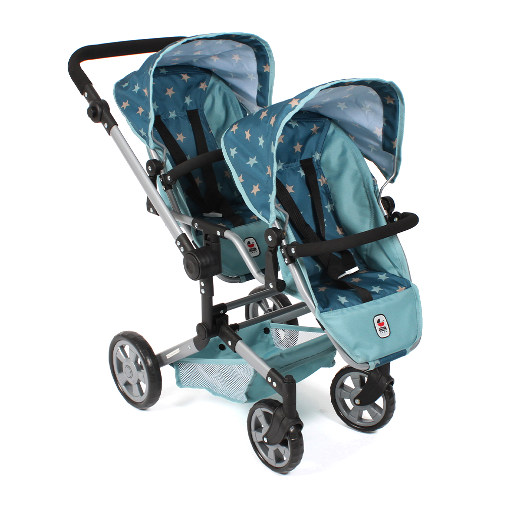 Bayer Chic 2000 Tweeling Poppenwagen Linus Duo - Stars Turquoise