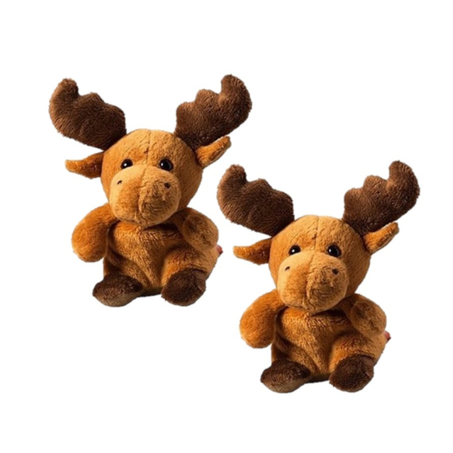 Schmoozies MBW pluche knuffel eland - 2x - 14 cm - dieren knuffels - elanden - bruin -