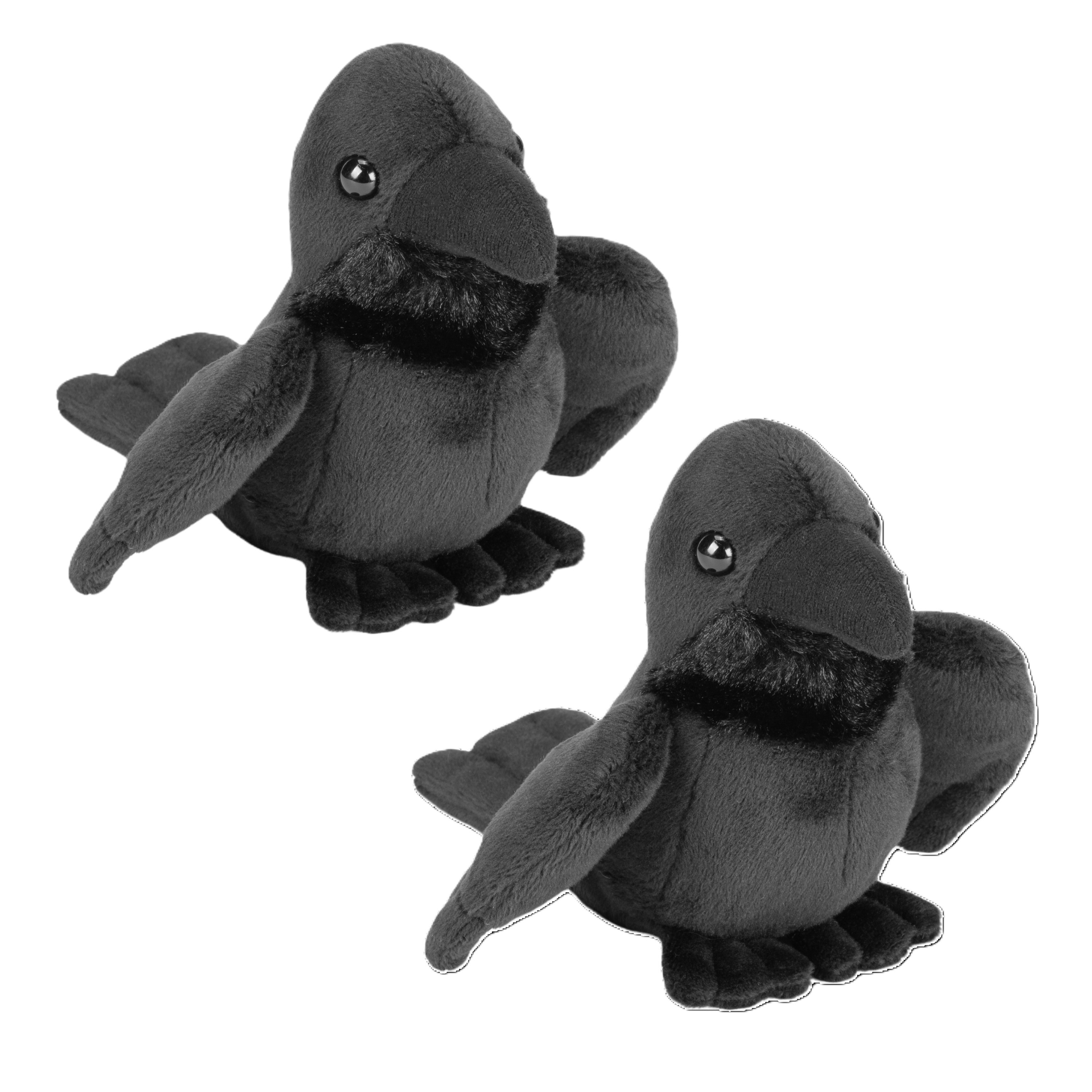 Heunec Wild Republic raaf/kraai knuffel - 2x - Pluche - 13 cm - vogels - knuffeldieren - vogelknuffels -