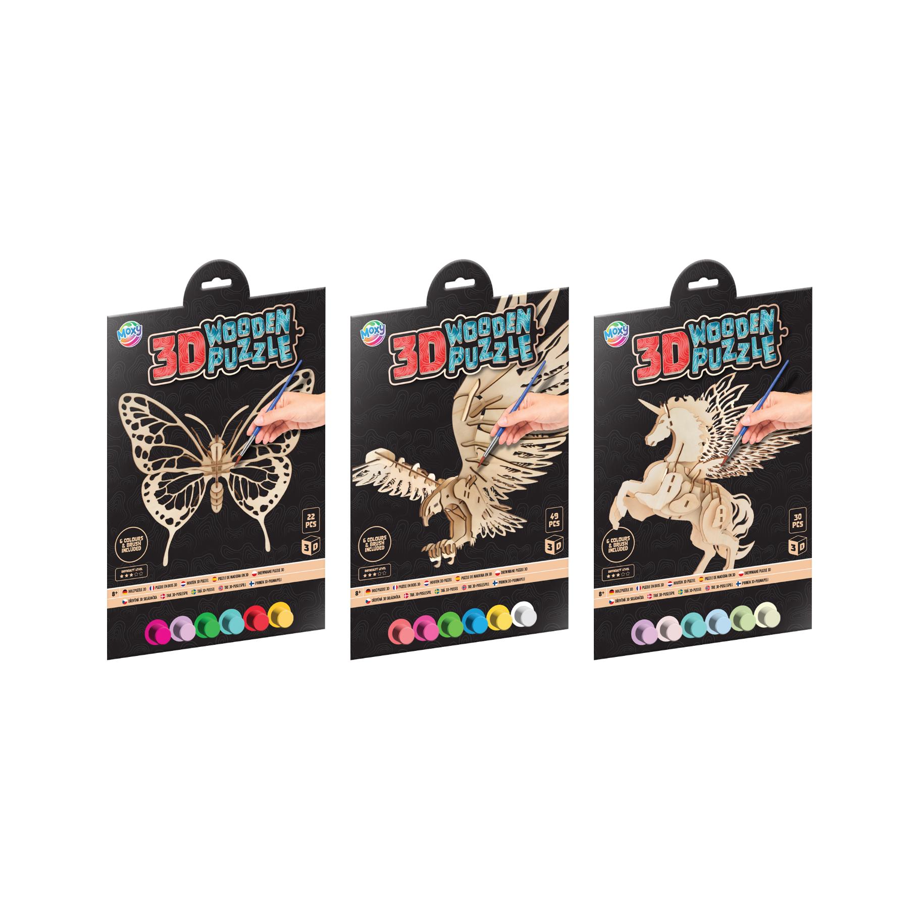 Top1Toys Puzzel hout 3D met verf en kwast 3 assorti