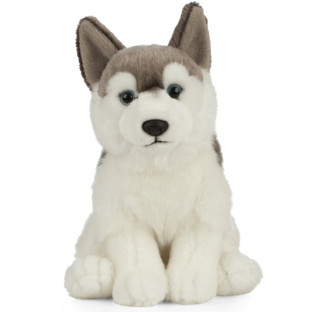 Living Nature Knuffel Husky - honden knuffeldier - pluche - 25 cm - grijs met wit -