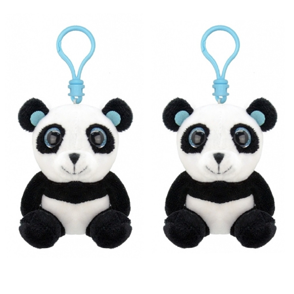 Merkloos Set van 4x stuks pluche mini panda knuffel sleutelhanger 9 cm -