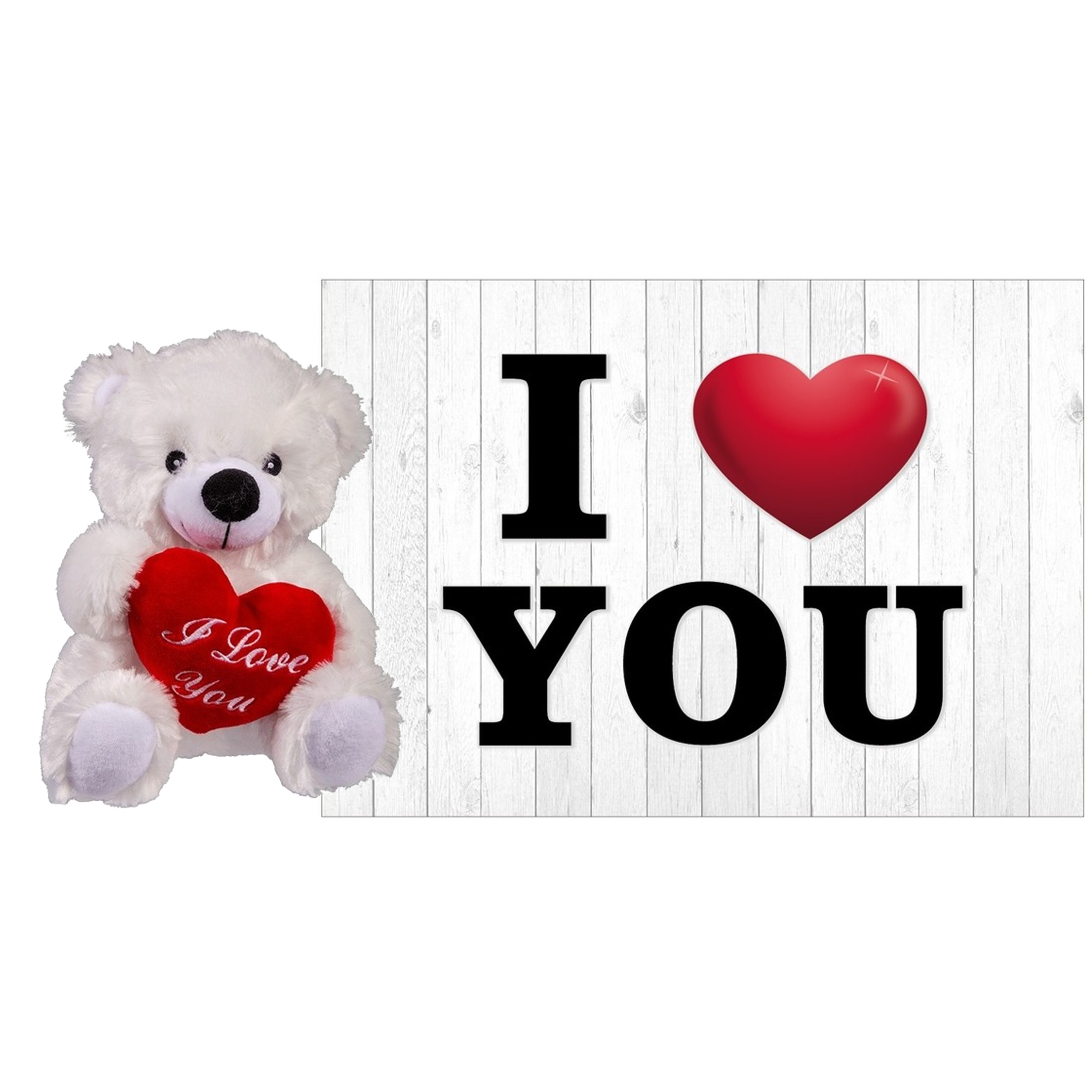 Heunec Pluche knuffel Valentijn I Love You beertje 22 cm met hartjes wenskaart -