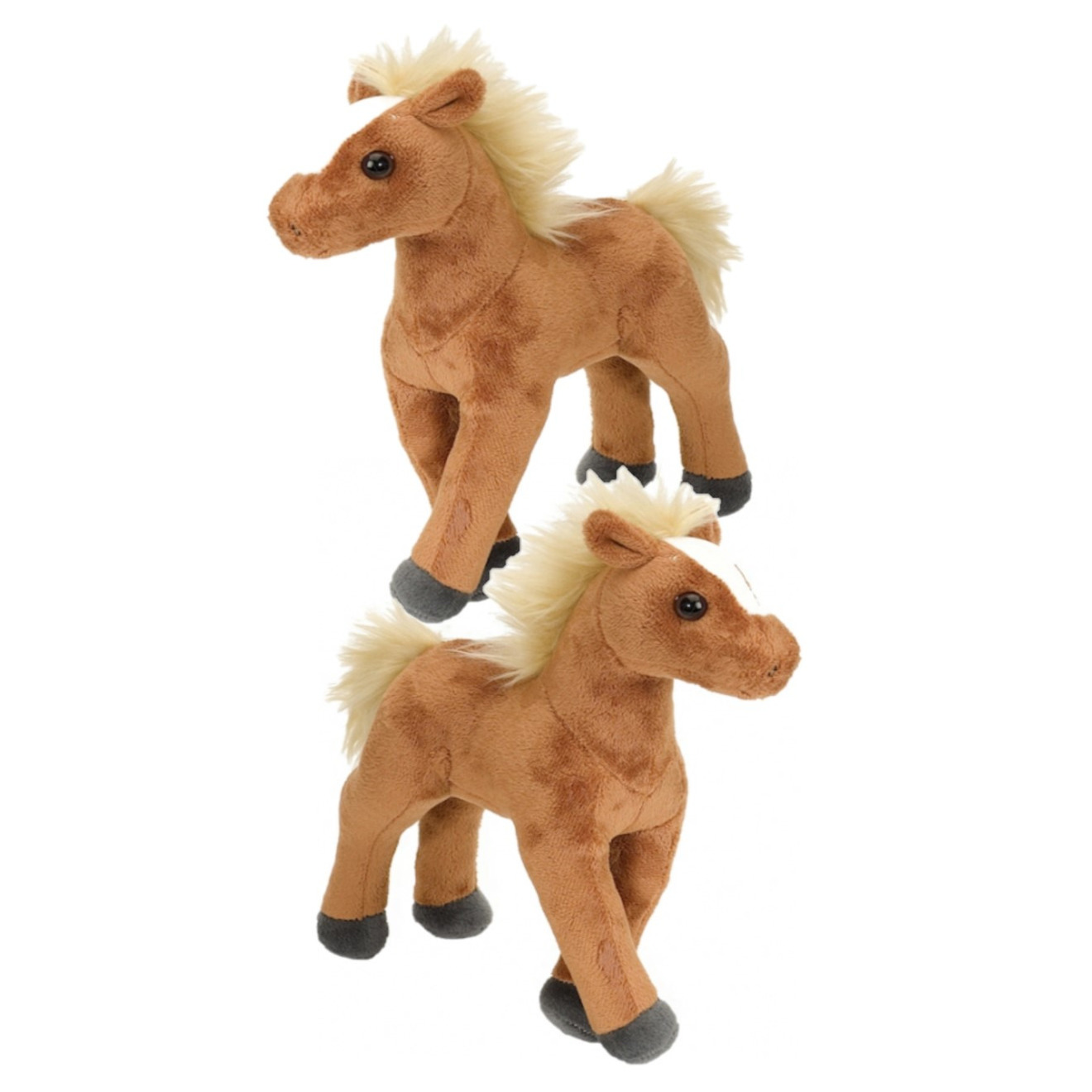Wild Republic Pluche knuffel paardje - 2x - bruin - 20 cm - Paarden speelgoed dieren -