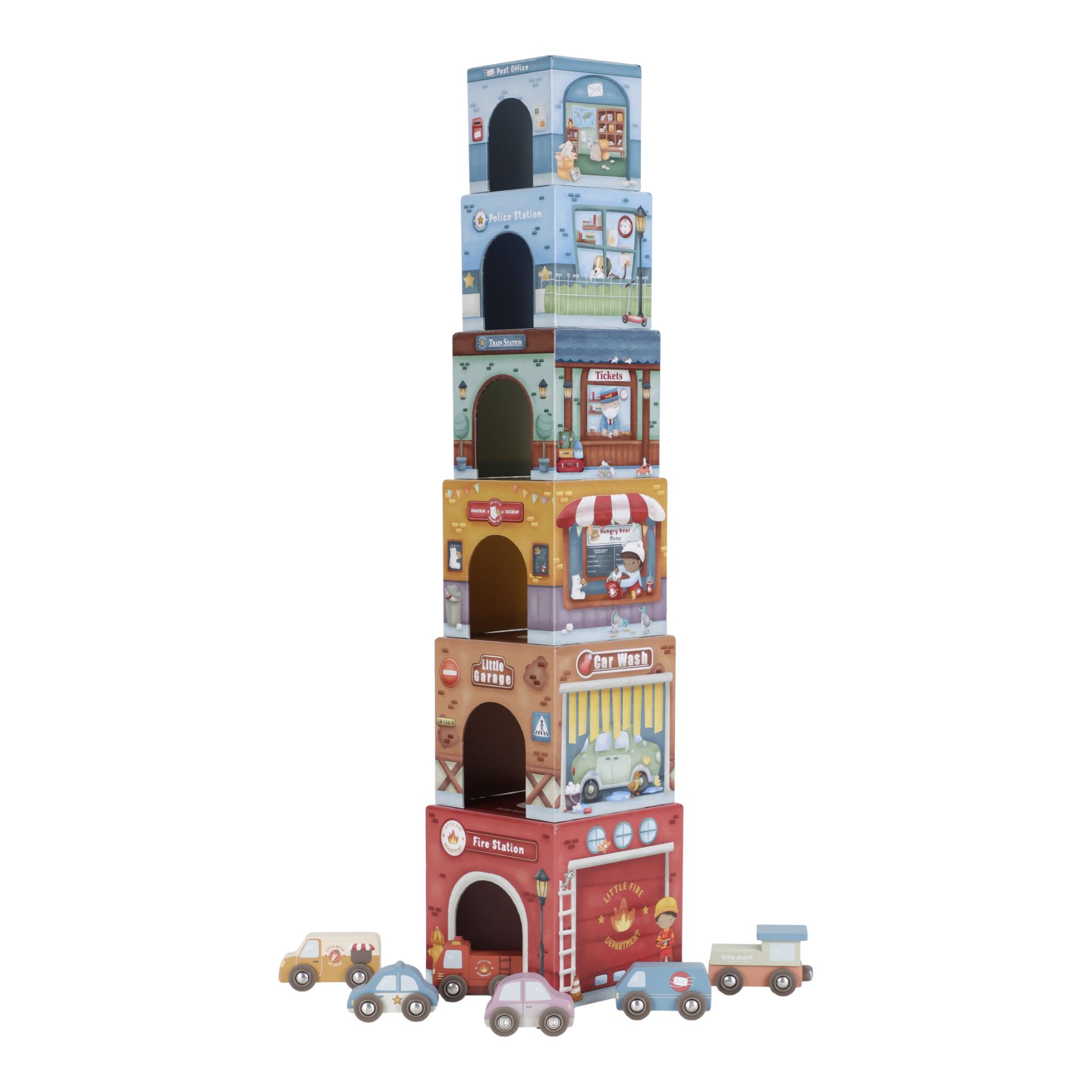 Top1Toys Little Dutch stapeltoren incl. 6 auto's fsc