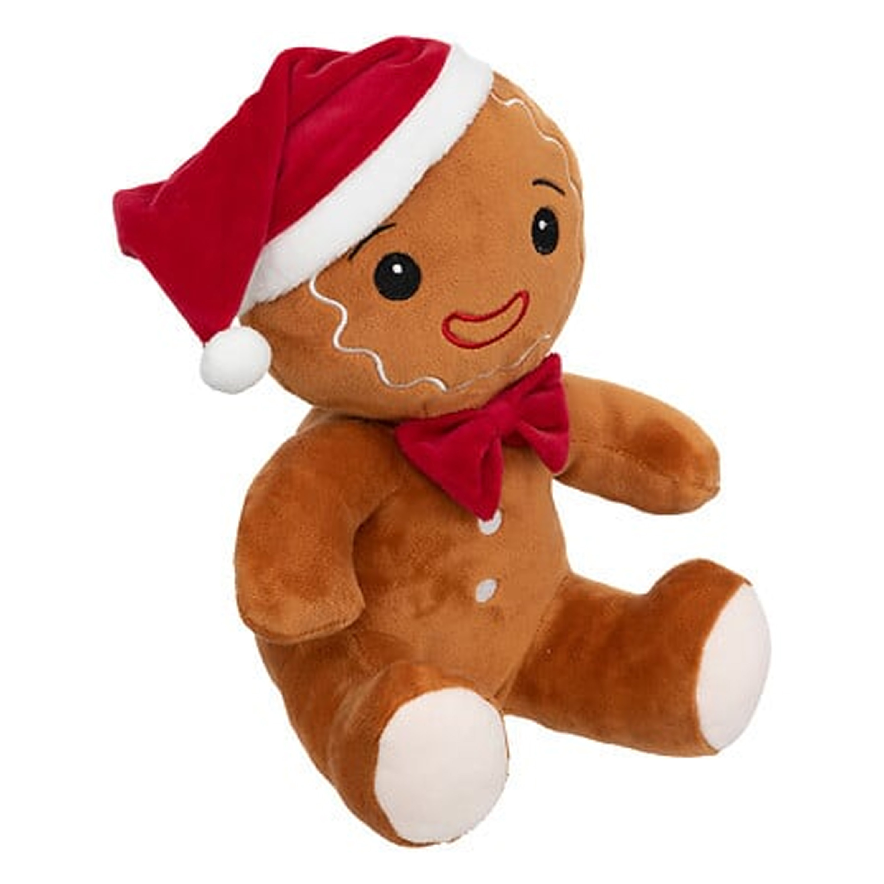 Feeric lights & Christmas Knuffel peperkoekmannetje - bruin - met kerstmuts - 25 cm - pluche - kerstknuffel -