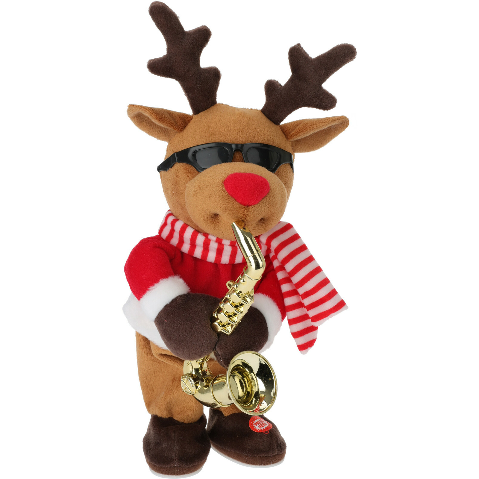 Tender Toys Rendier pop - met saxofoon - dansend met muziek - 35 cm- kerstfiguur -