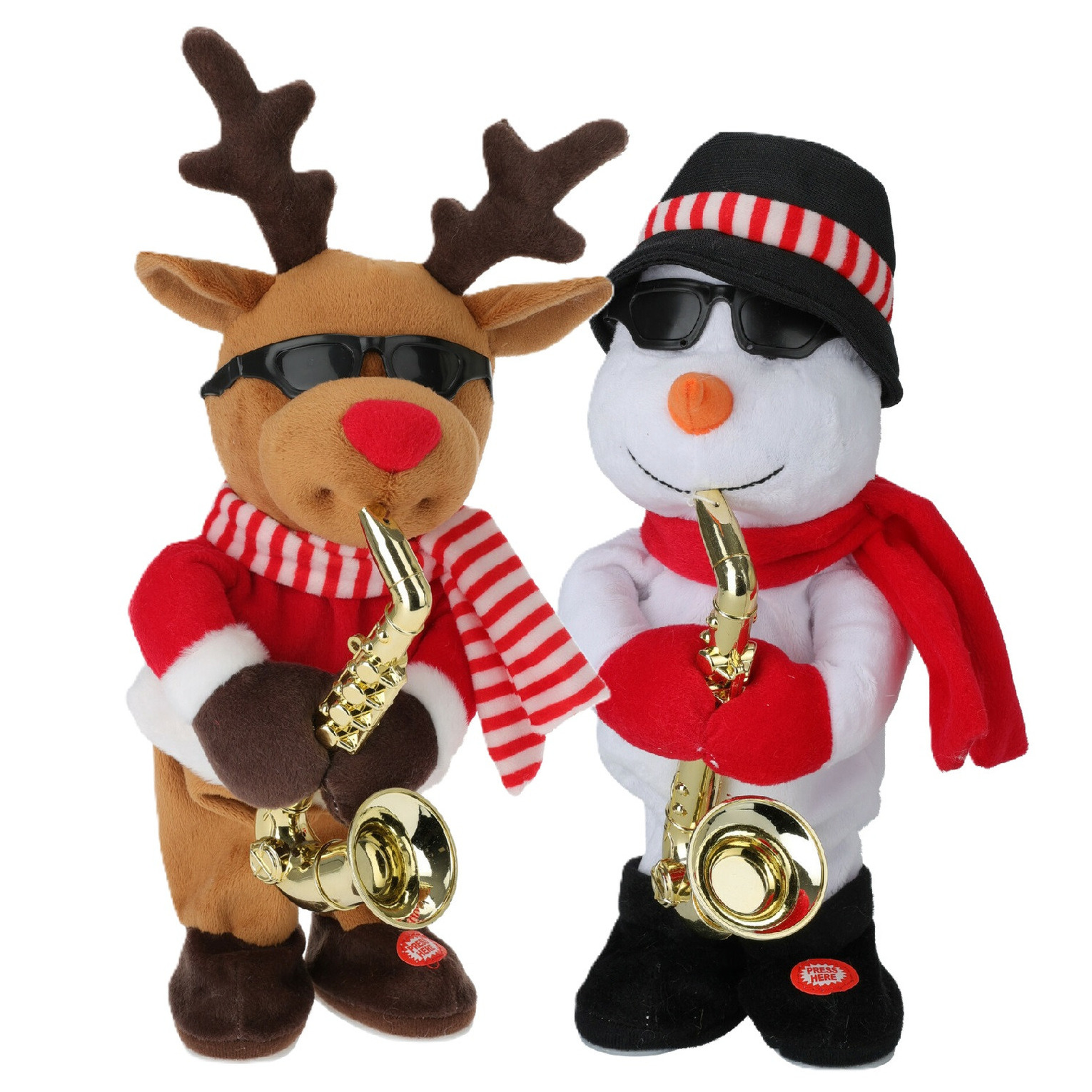 Tender Toys Kerstpoppen - kerstman en sneeuwpop - 35 cm - dansend met muziek - kerstfiguren -