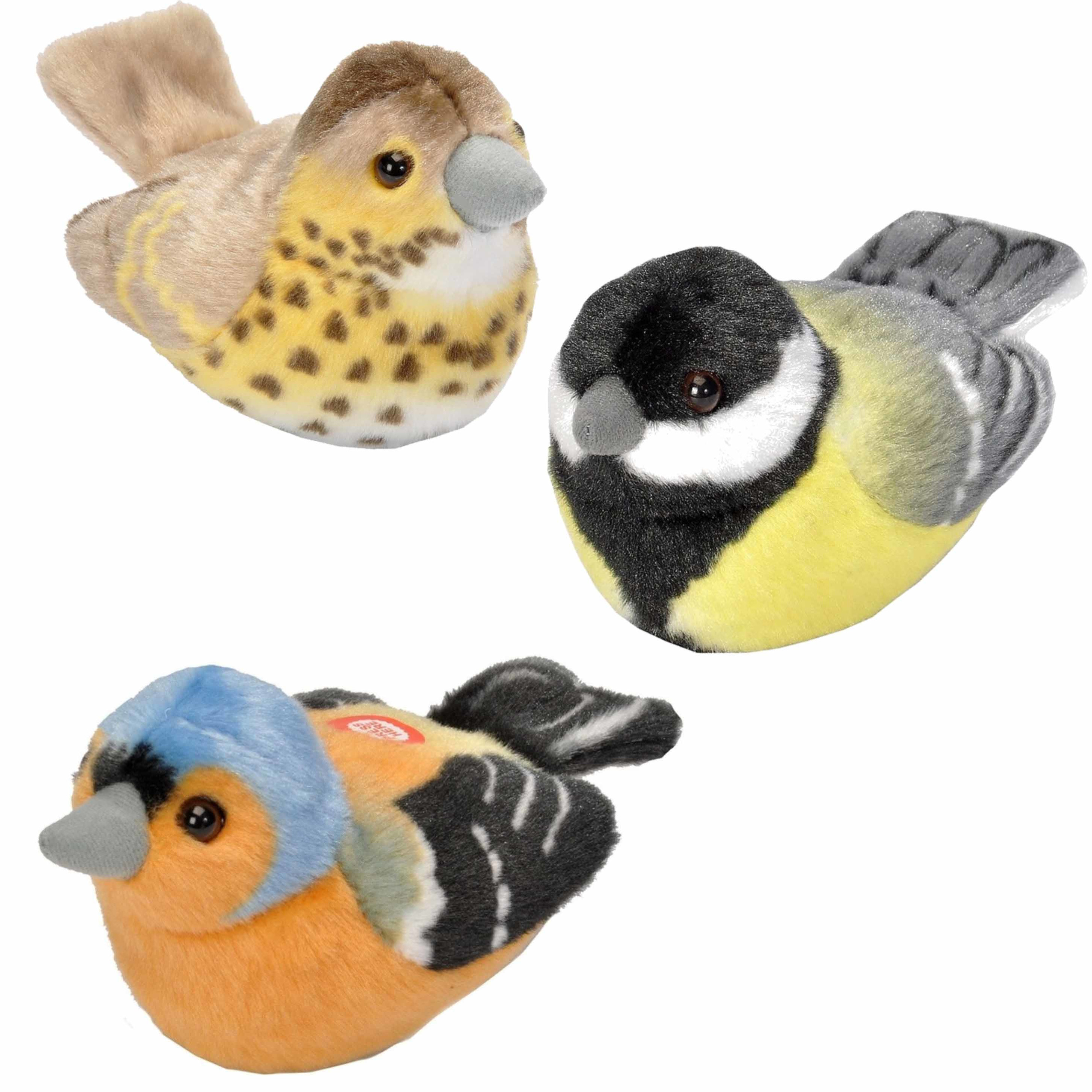 Wild Republic Set van 3x stuks pluche vogels knuffels van 14 cm met geluid -