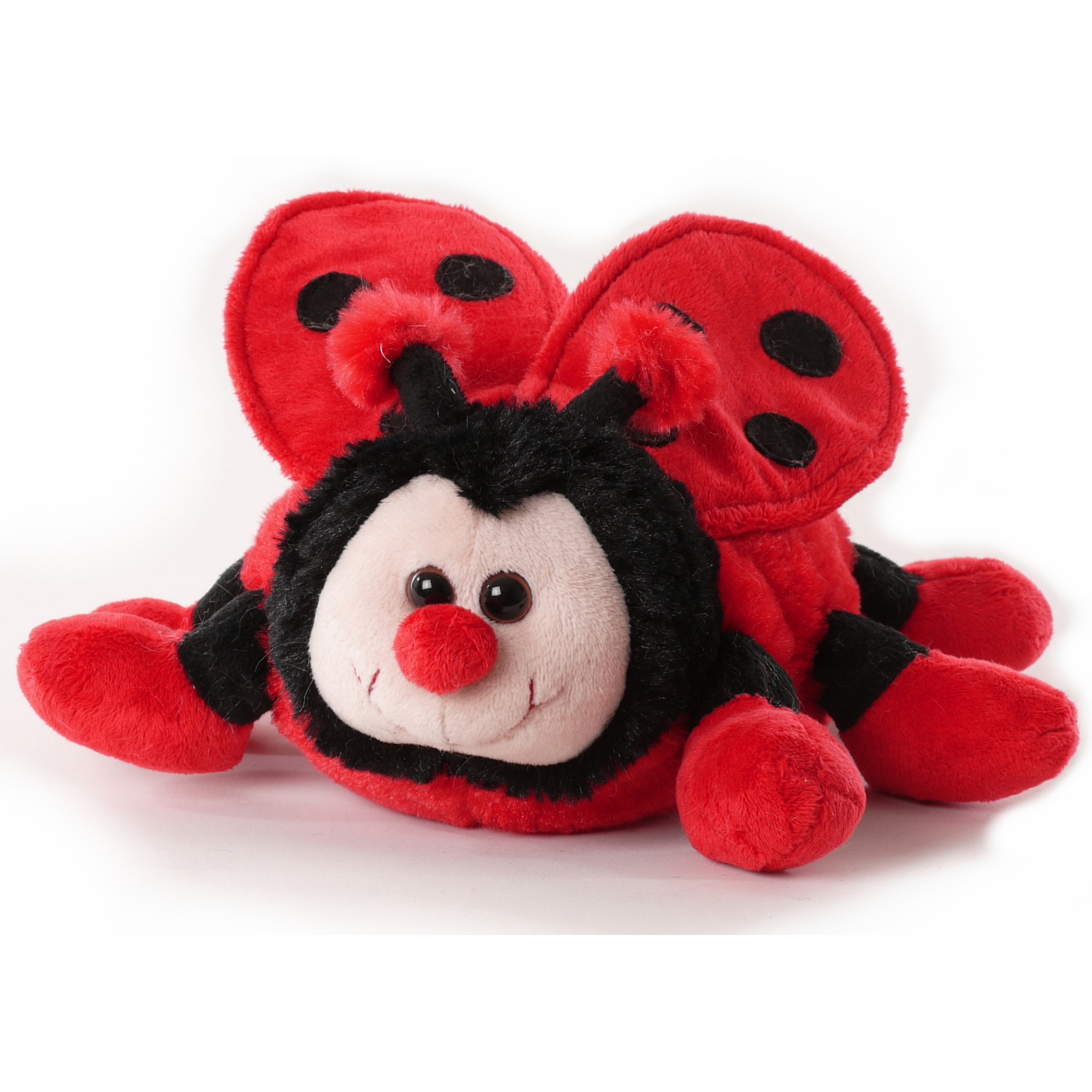 Inware Pluche lieveheersbeestje - knuffel beestje - rood/zwart - staand - 20 cm -