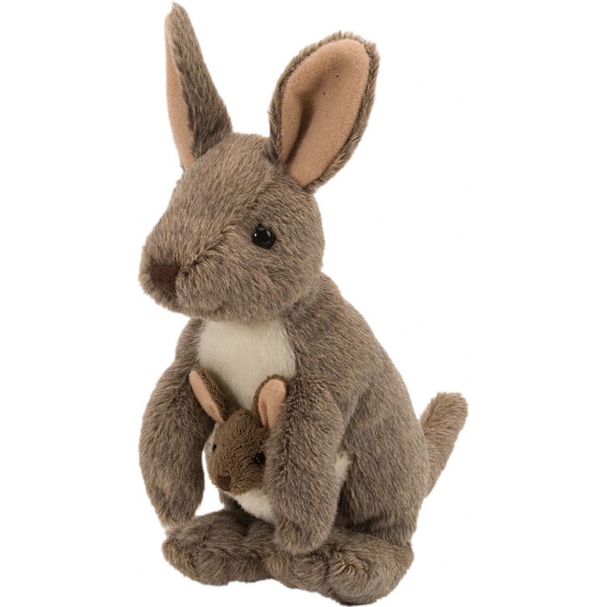 Wild Republic pluche knuffel Kangoeroe met baby - bruin - 20 cm - dieren knuffels -