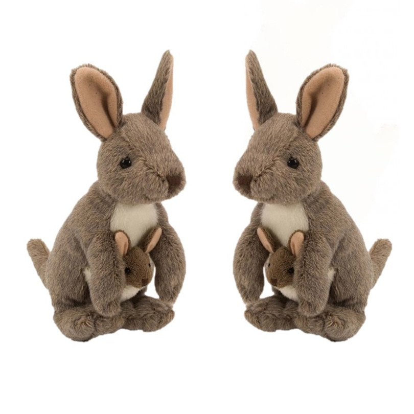 Wild Republic pluche knuffel Kangoeroe met baby - 2x - bruin - 20 cm - dieren knuffels -
