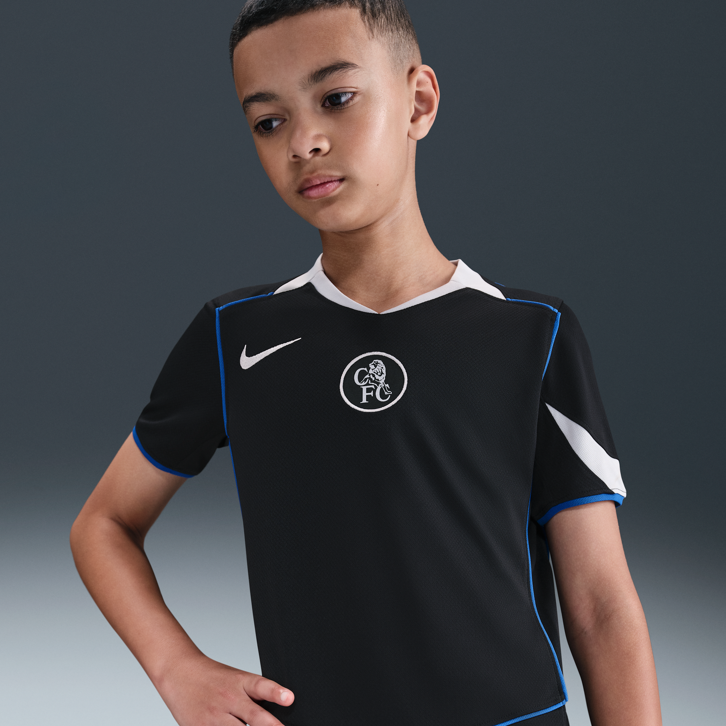 Nike Chelsea FC 2025/26 Stadium Derde  Total 90 replicavoetbalshirt met Dri-FIT voor kids - Zwart