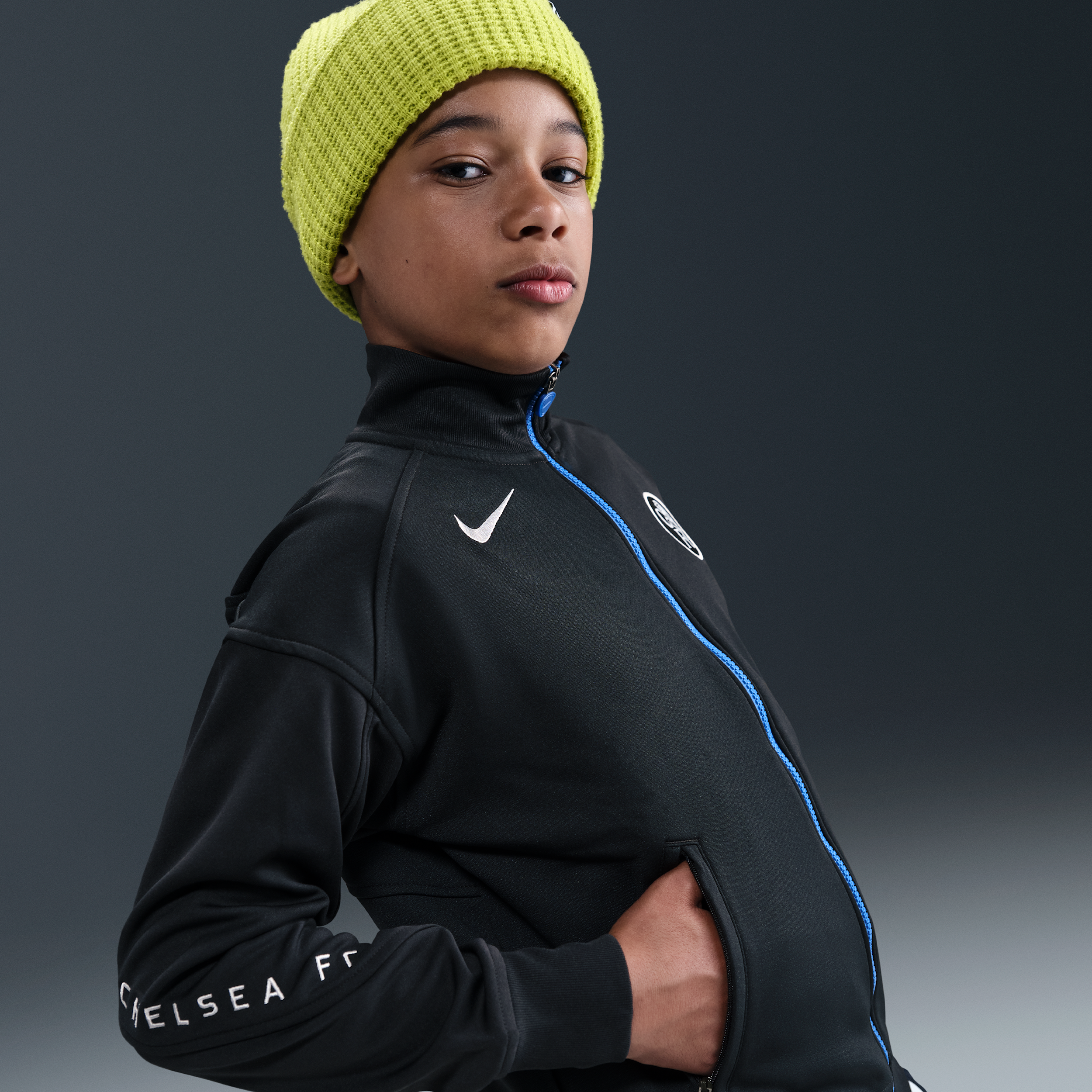 Nike Chelsea FC Academy Pro Derde  Total 90 Anthem voetbaljack met Dri-FIT voor kids - Zwart