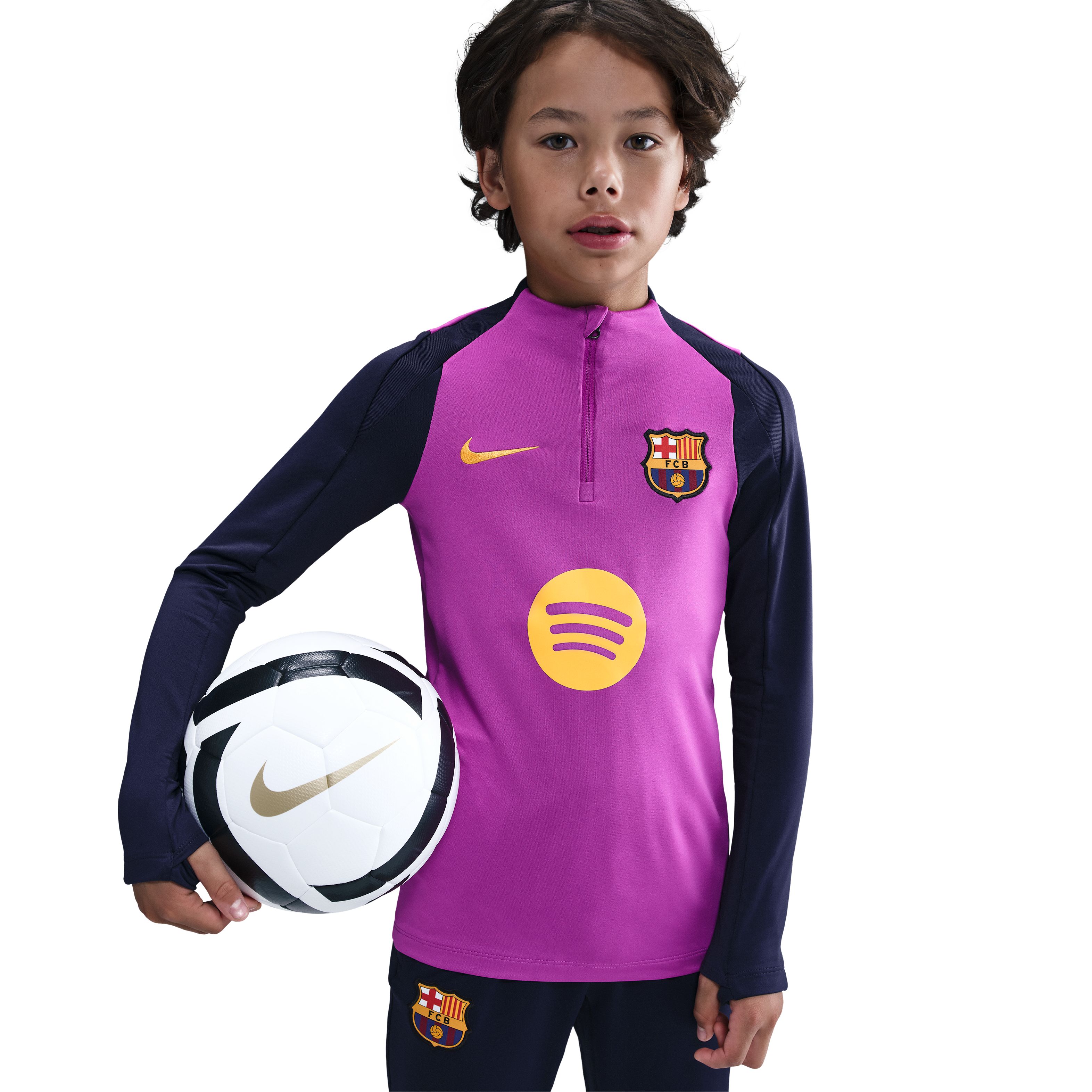 Nike FC Barcelona Strike Trainingstrui 1/4-Zip 2025-2026 Kids Felpaars Donkerblauw Goud