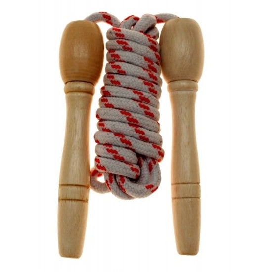 Kr℃ger & Gregoriades Springtouw wit/rood - 230 cm - met houten handvatten - Buitenspeelgoed - Sportief -