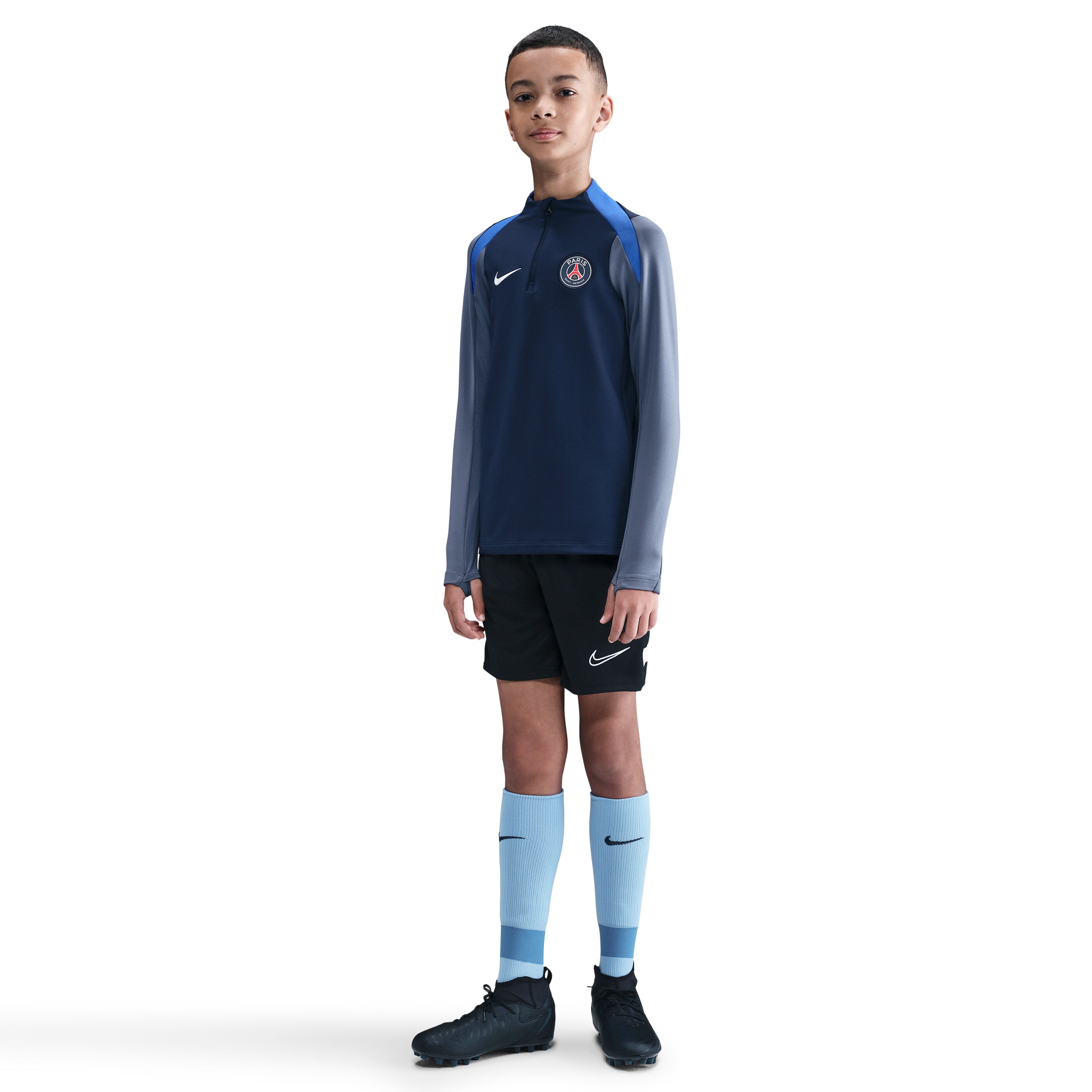 Nike Paris Saint-Germain Strike Trainingstrui 1/4-Zip 2025-2026 Kids Donkerblauw Blauw Wit