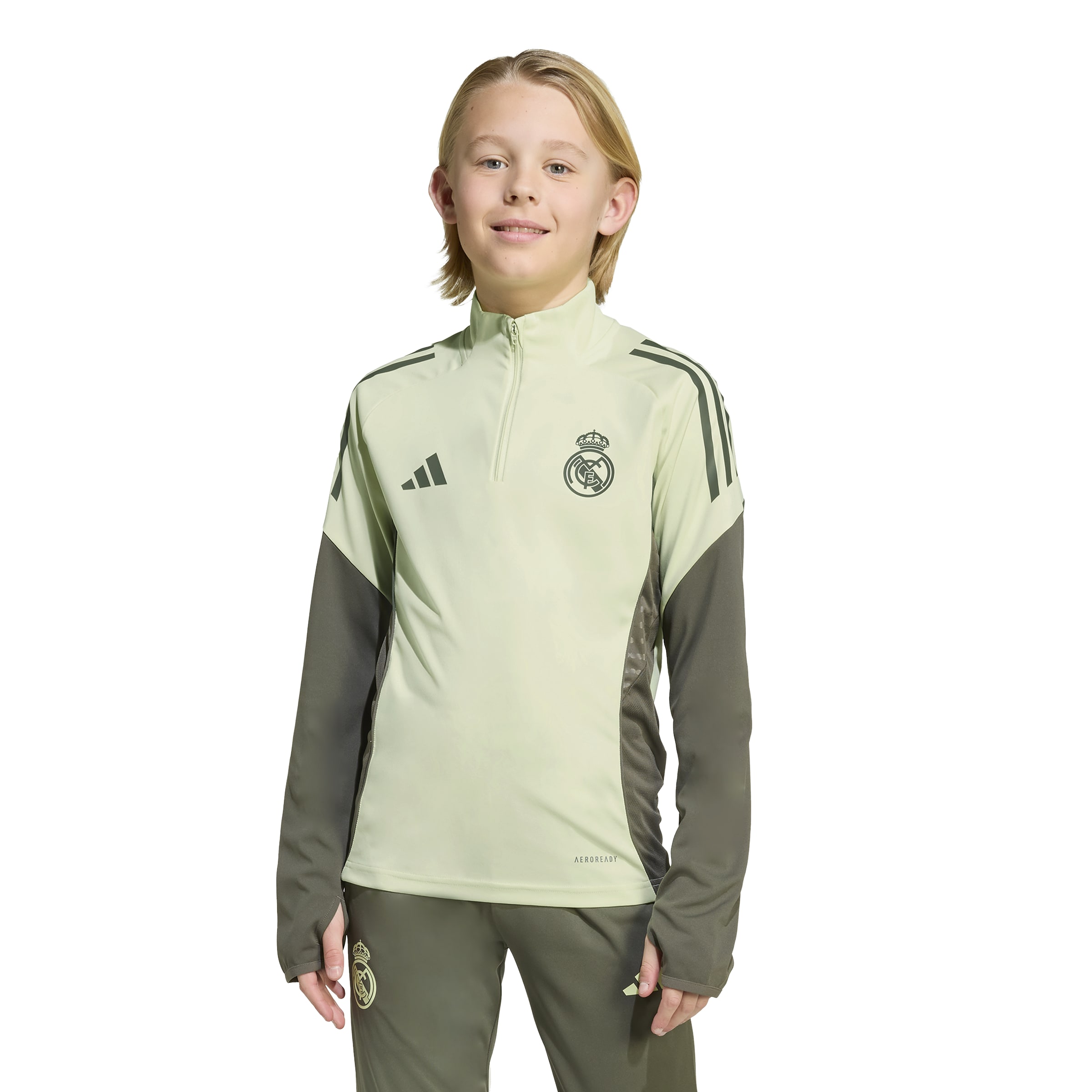 Adidas Real Madrid Trainingstrui 1/4-Zip 2025-2026 Kids Lichtgroen Grijs