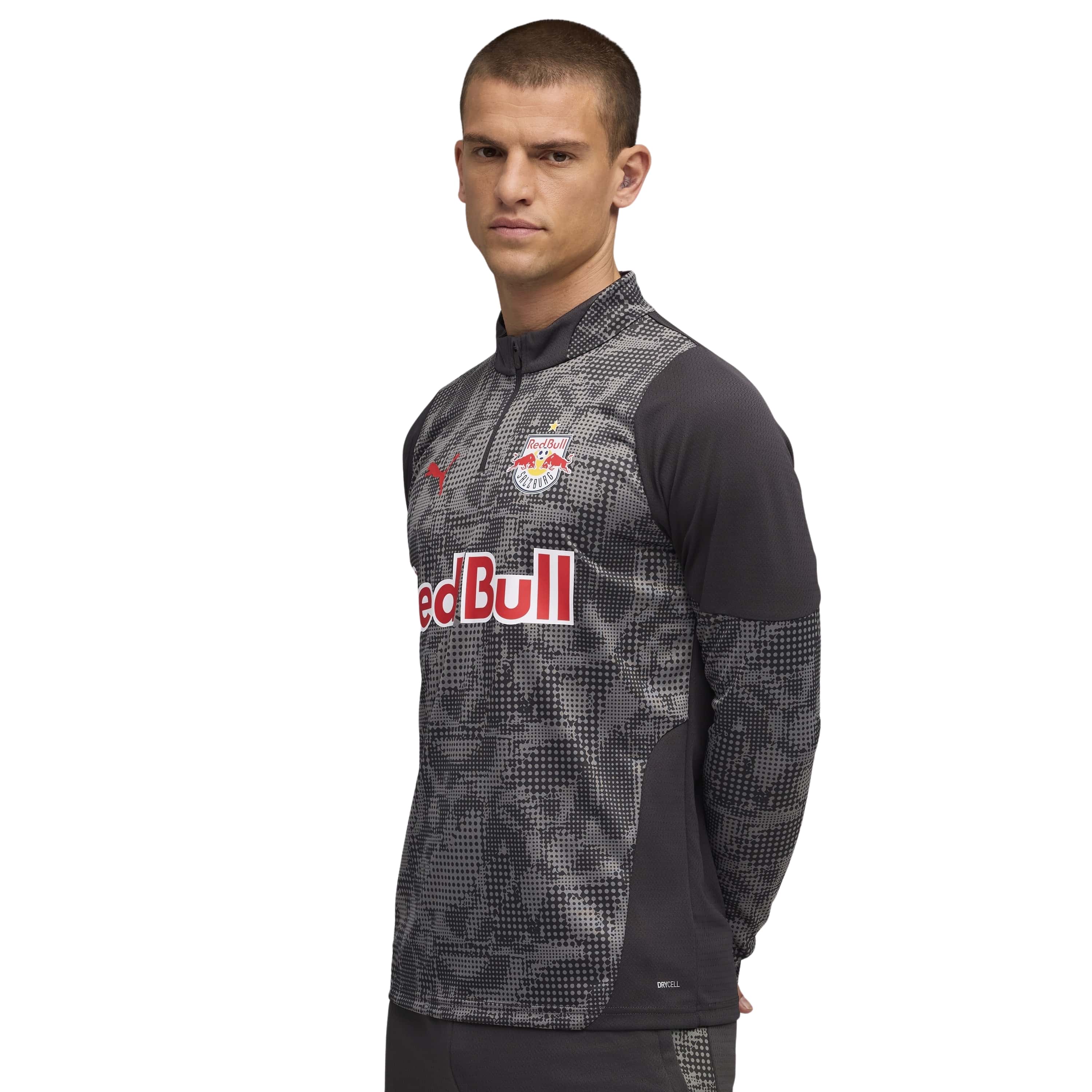 PUMA Red Bull Salzburg Trainingstrui 1/4-Zip 2025-2026 Donkergrijs Zwart Rood