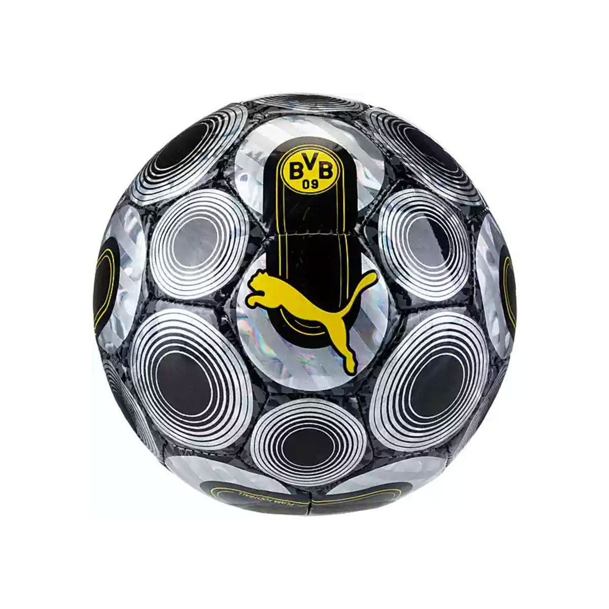 PUMA Borussia Dortmund Culture+ Mini Voetbal Maat 1 Zwart Zilver Geel