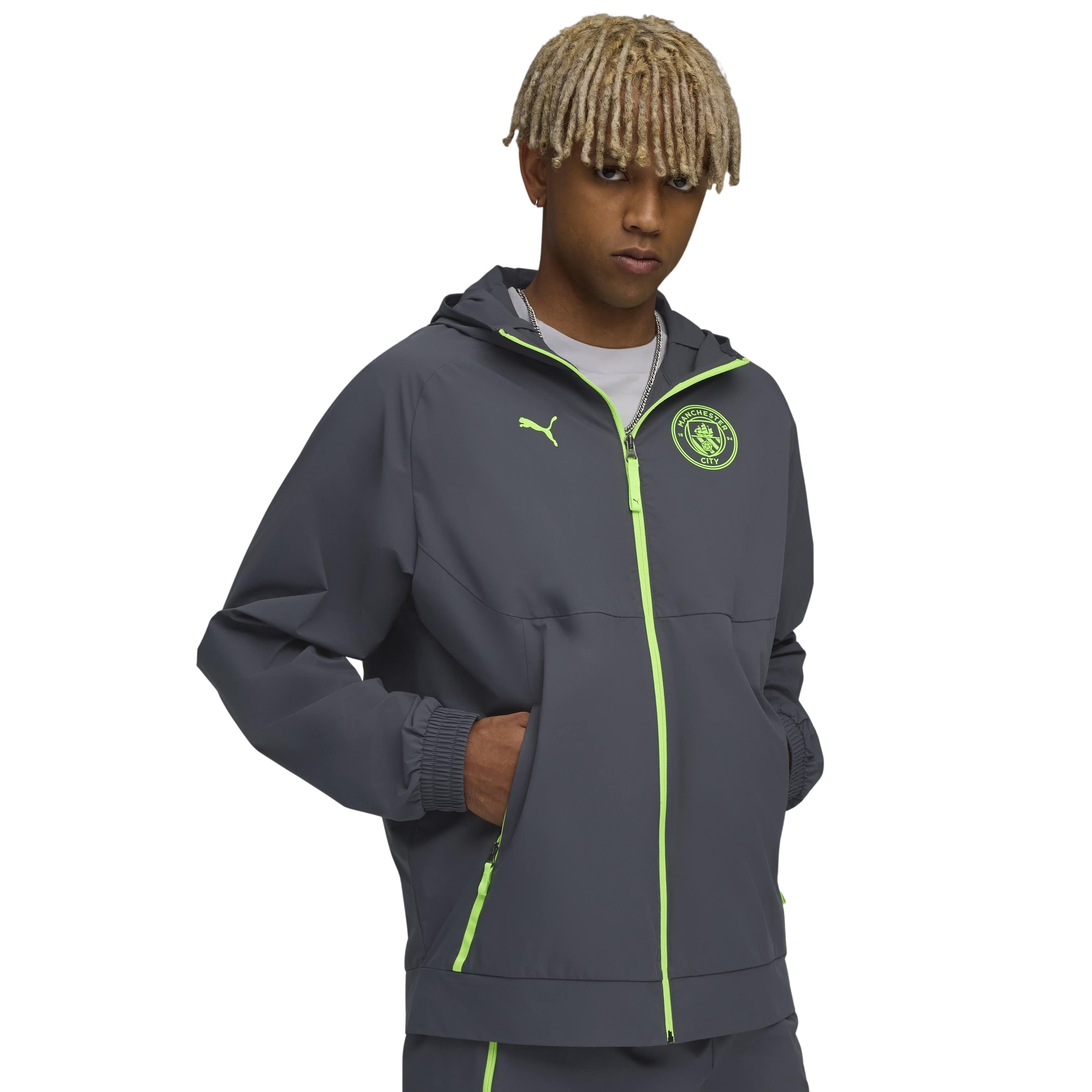 PUMA Manchester City tech Trainingsjack Woven 2025-2026 Grijs Groen