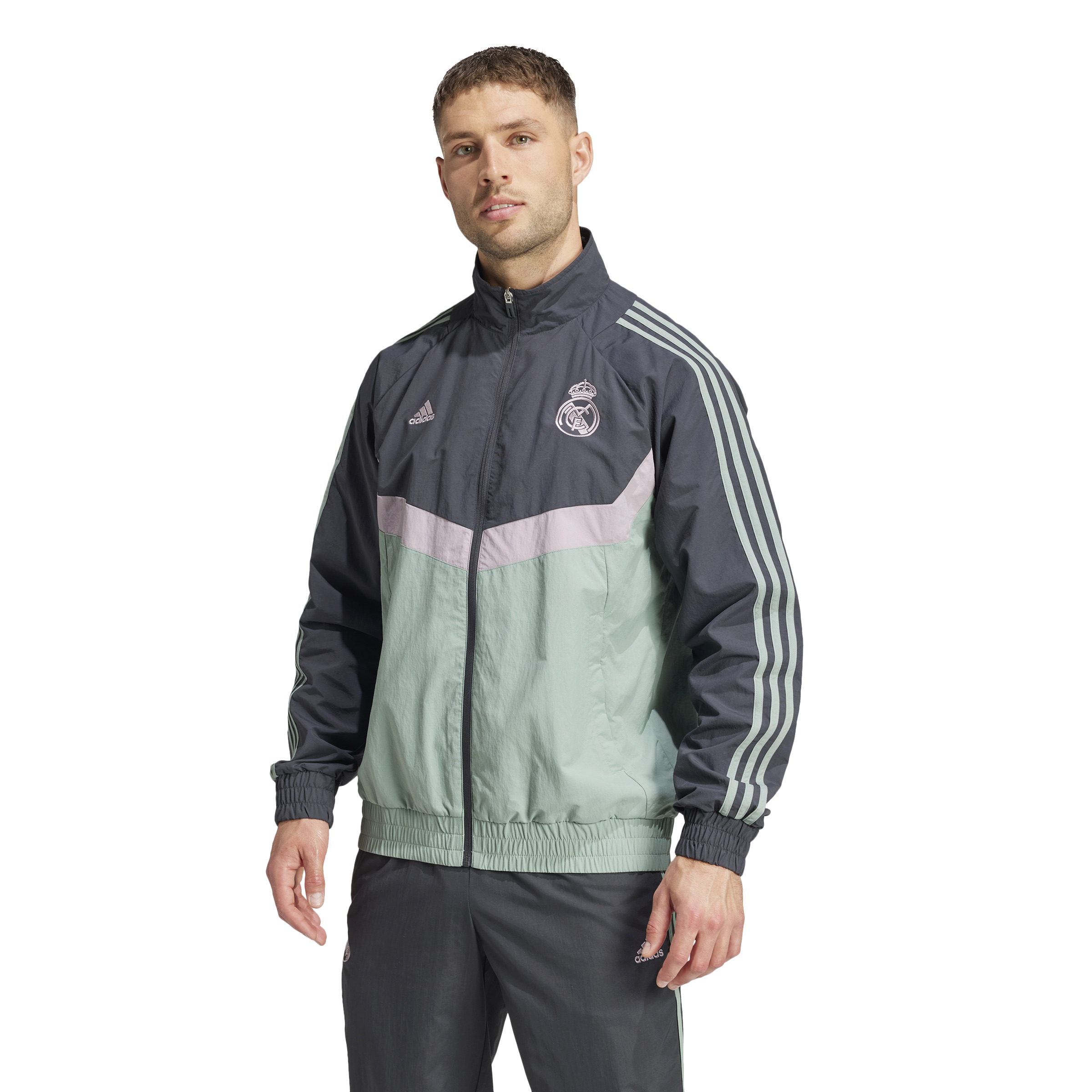 Adidas Real Madrid Woven Trainingsjack 2024-2025 Donkergrijs Groen Paars