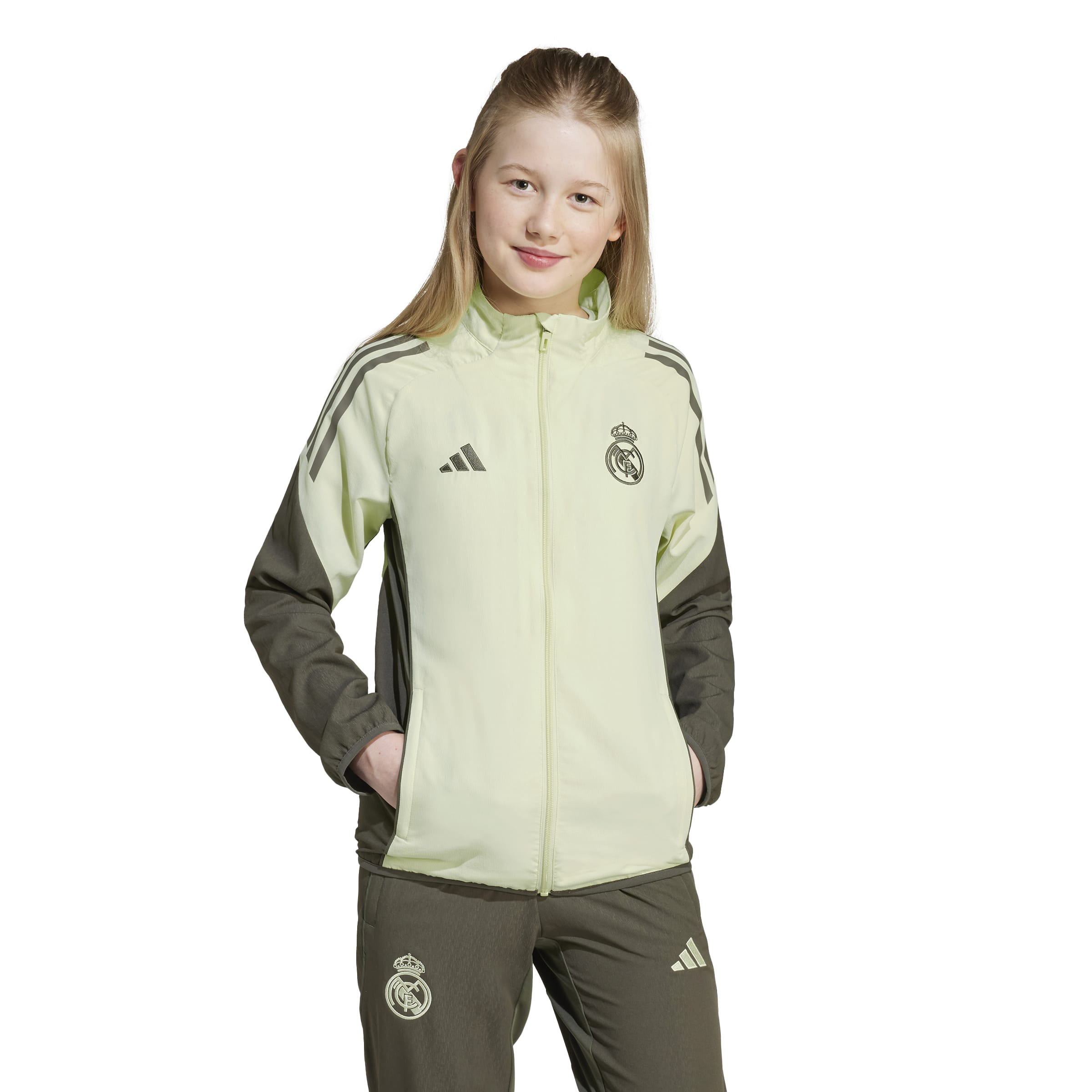 Adidas Real Madrid Presentatie Trainingsjack 2025-2026 Kids Lichtgroen Grijs