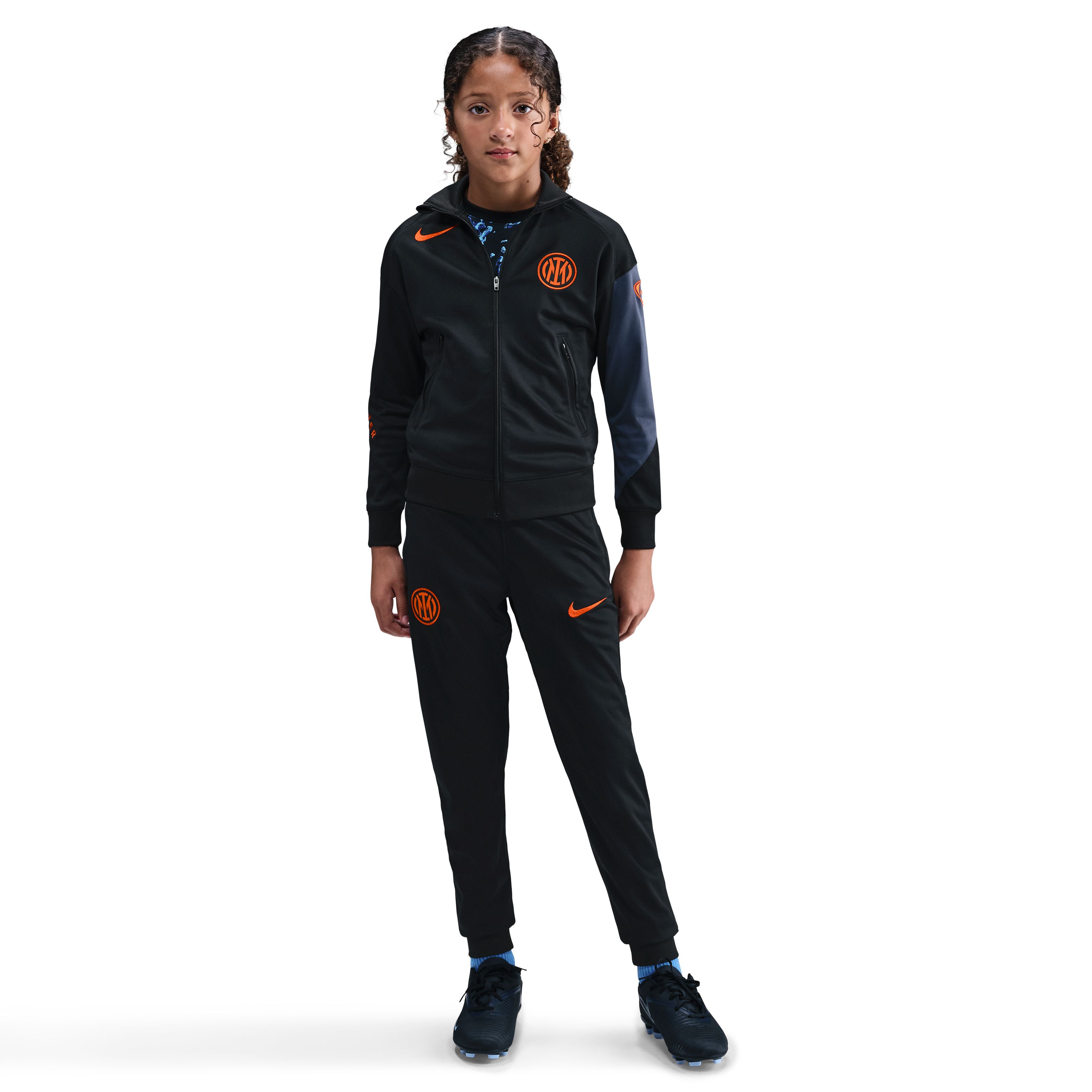 Nike Inter Milan Strike Trainingspak Full-Zip 2025-2026 Kids Zwart Donkerblauw Oranje