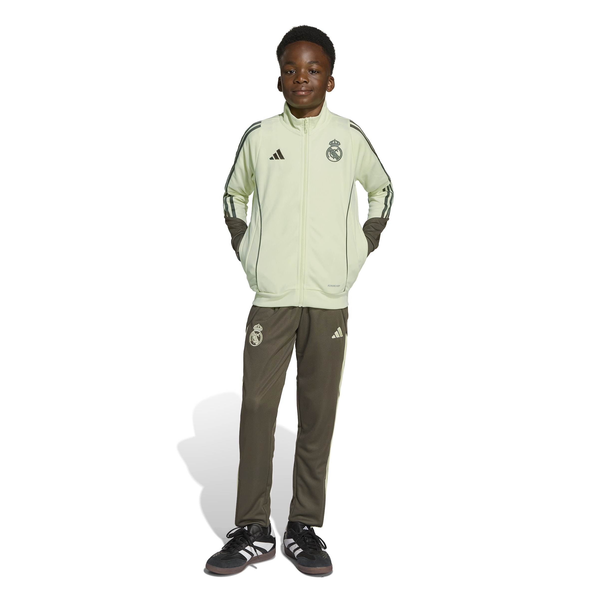 Adidas Real Madrid Trainingspak Full-Zip 2025-2026 Kids Lichtgroen Grijs