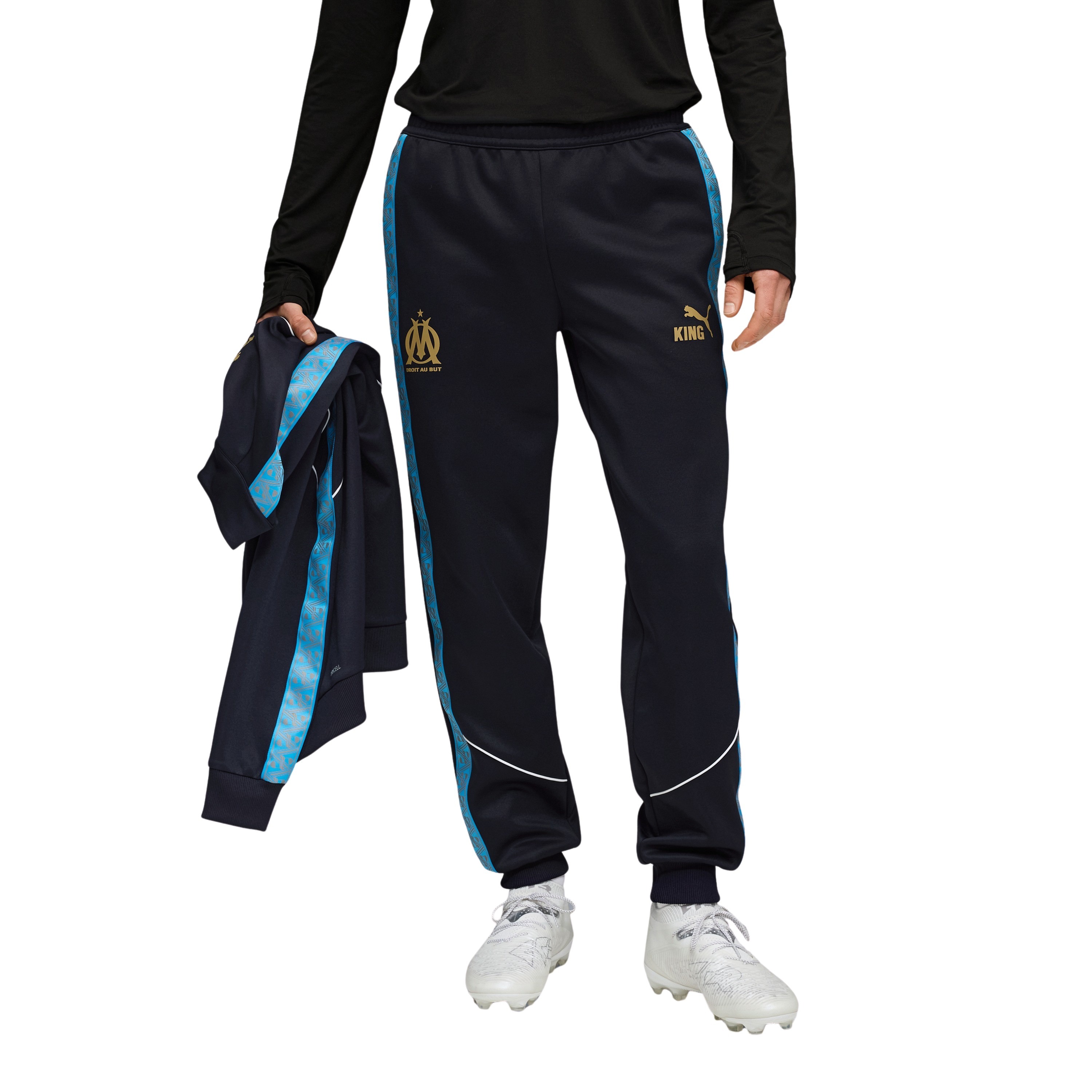 PUMA Olympique Marseille Pre-Match KING Anthem Trainingsbroek 2025-2026 Donkerblauw Lichtblauw