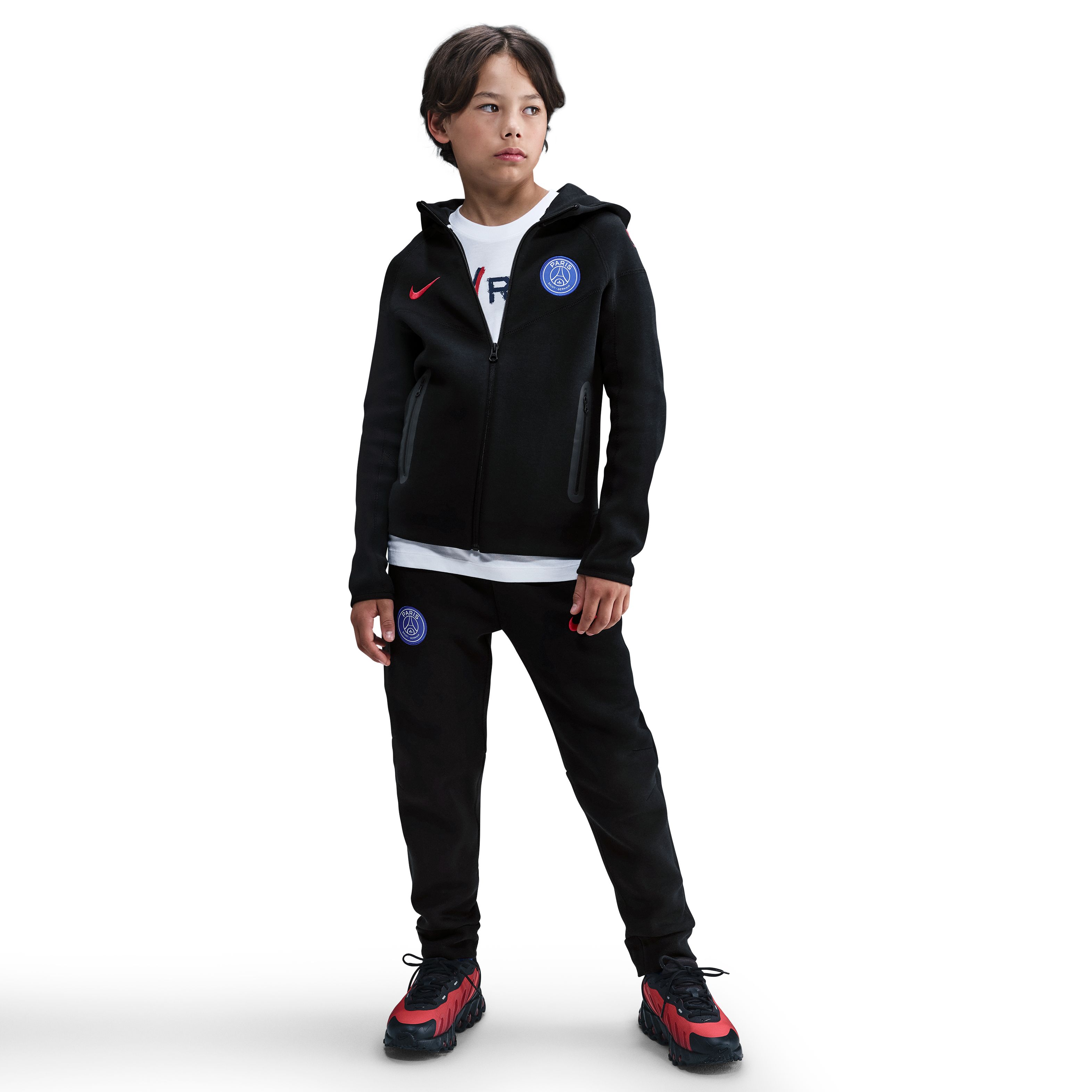 Nike Paris Saint-Germain Tech Fleece Joggingbroek 2025-2026 Kids Zwart Rood