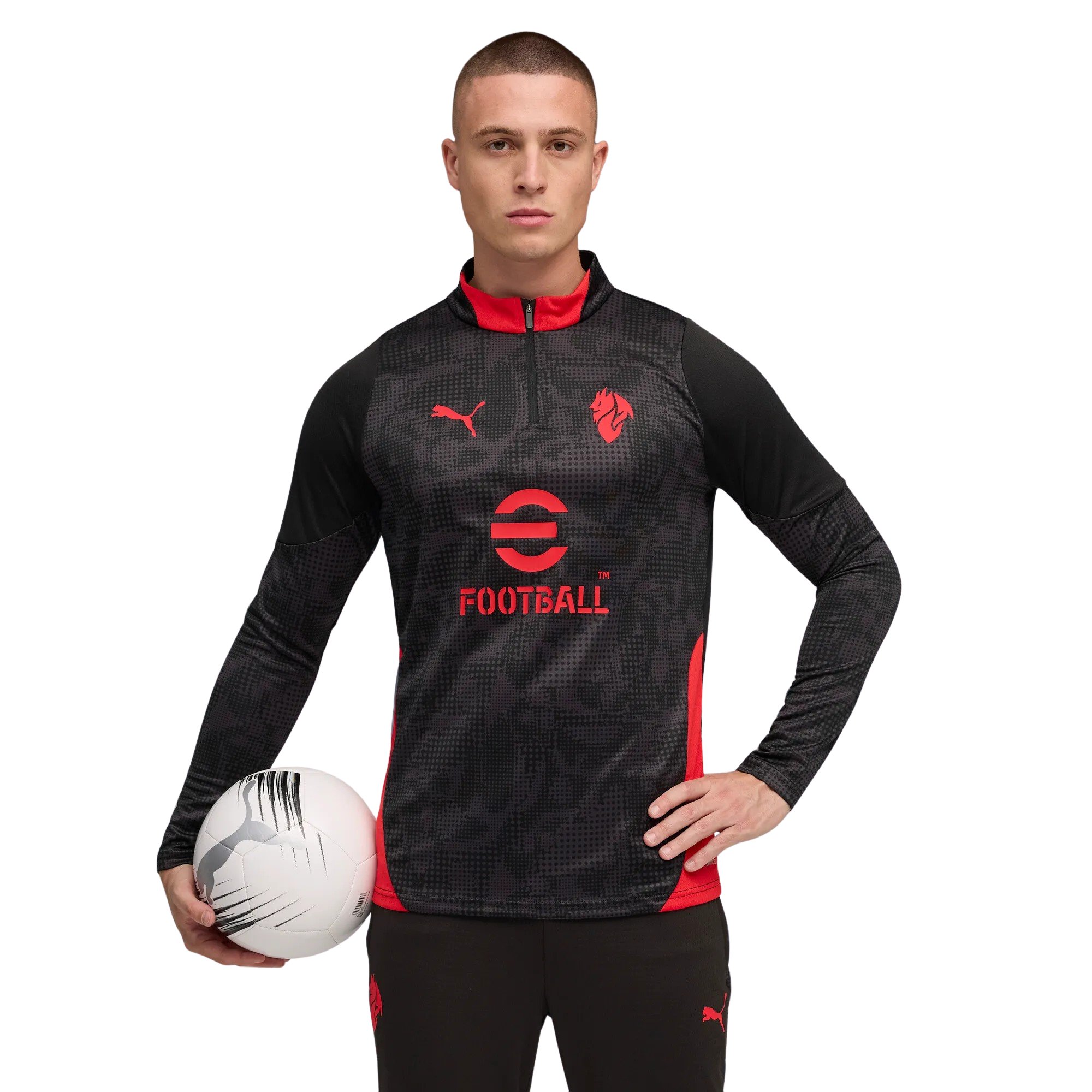 PUMA AC Milan Trainingstrui 1/4-Zip 2025-2026 Zwart Rood